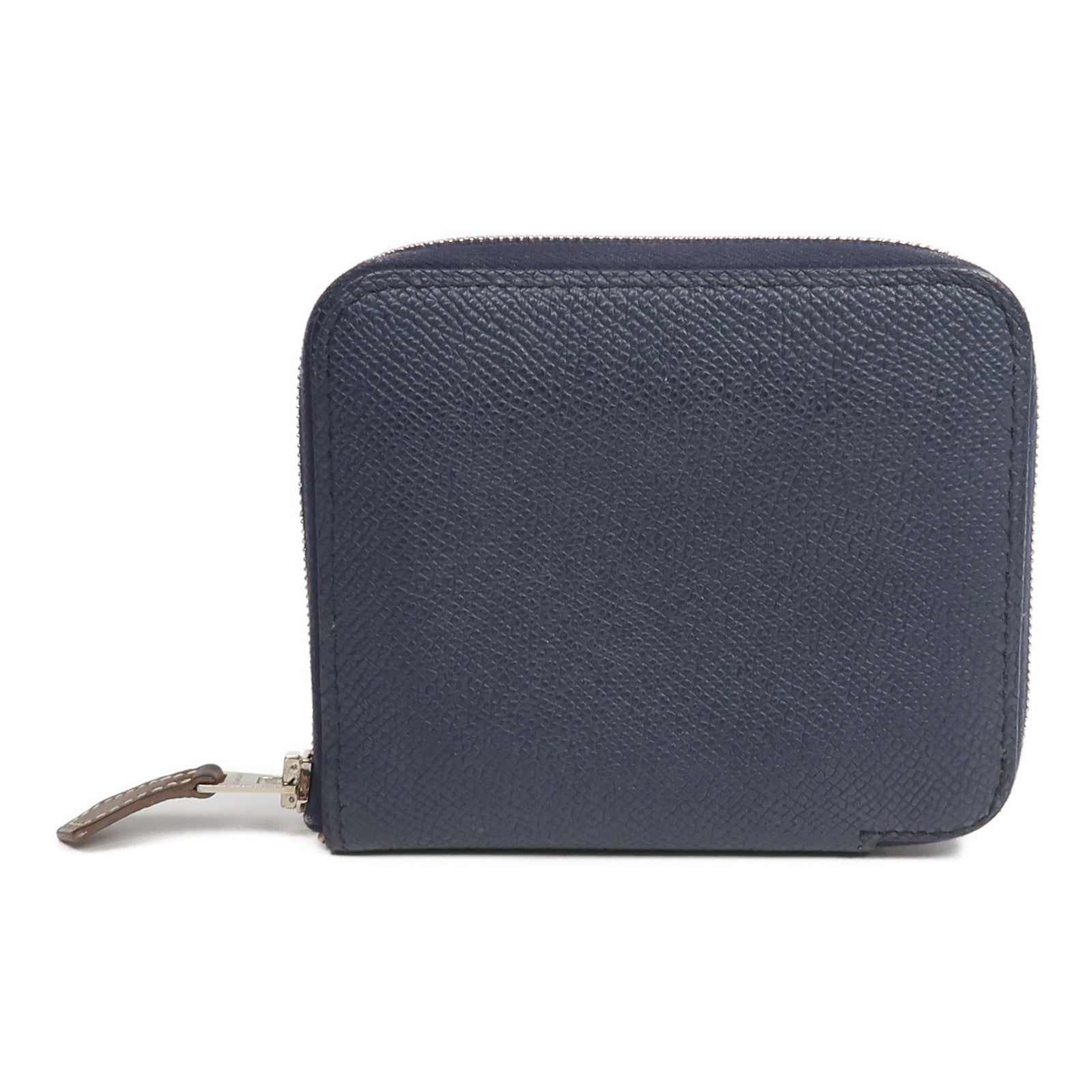 HERMES Epsom皮革/絲質Silk'In Compact Wallet錢包Bleu Indigo