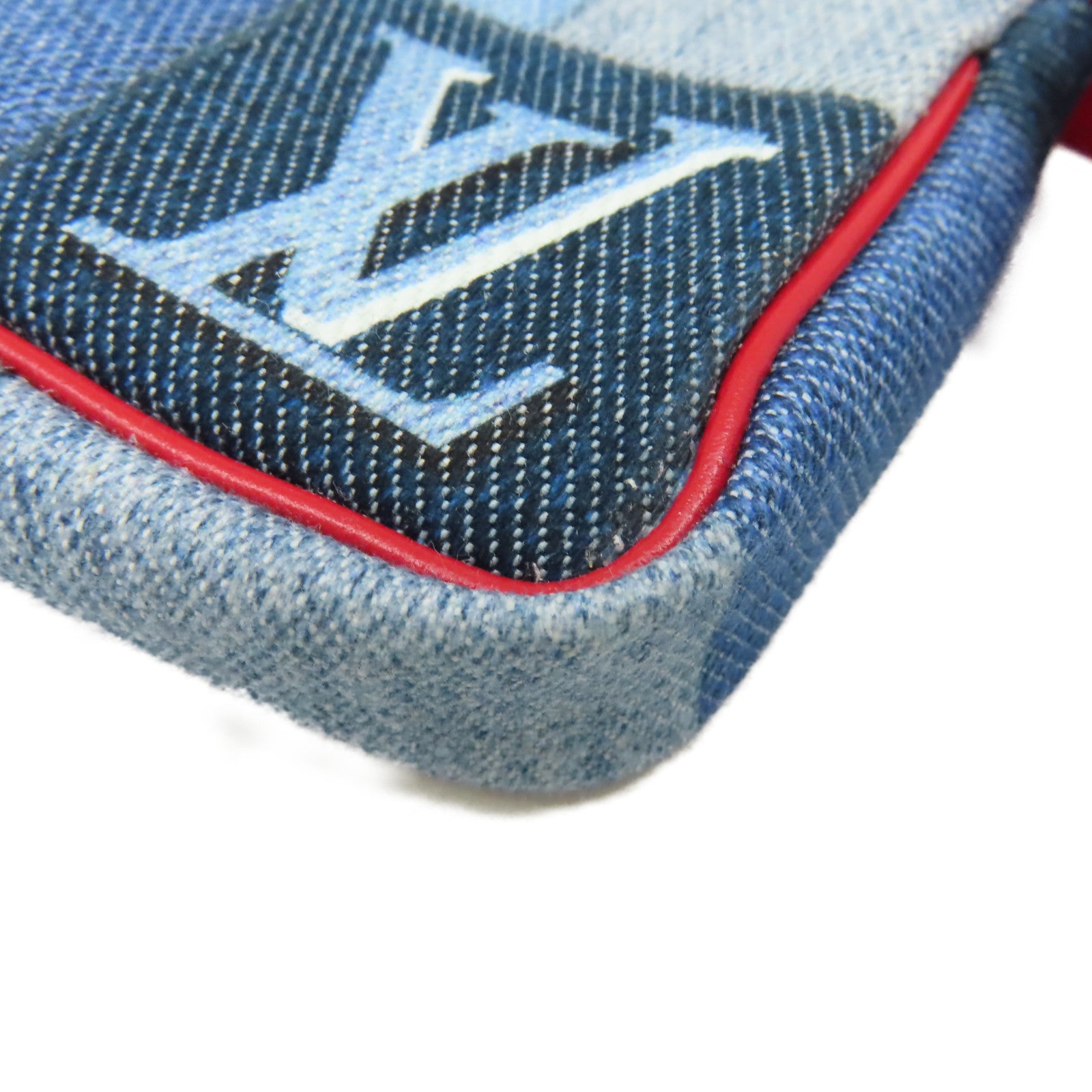 LOUIS VUITTON 【激減優惠】Monogram Denim Micro Pochette Accessoire Coin Card Case金扣零錢卡套藍色/紅色