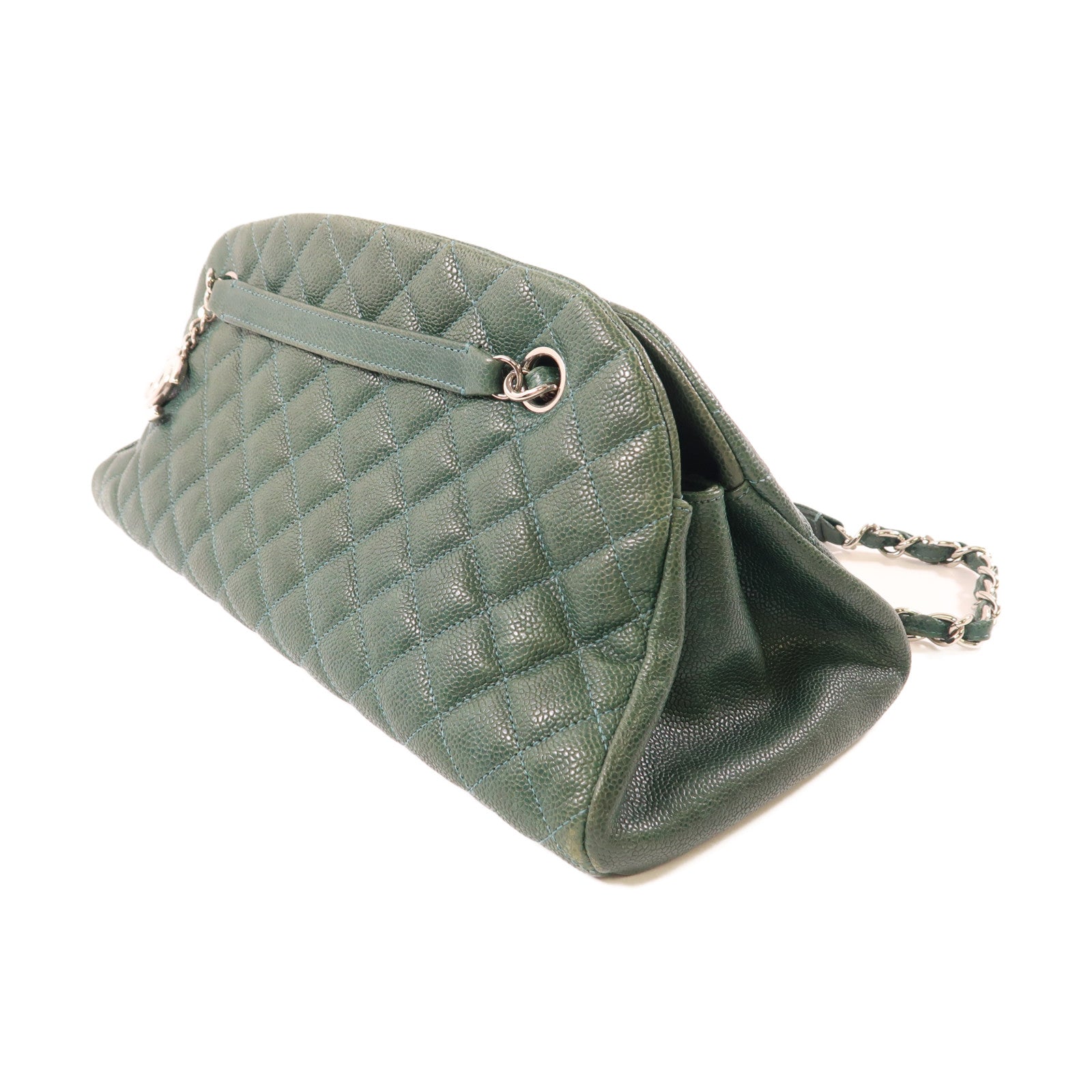 CHANEL 牛皮皮革Chain Shoulder銀扣鏈帶肩背袋
