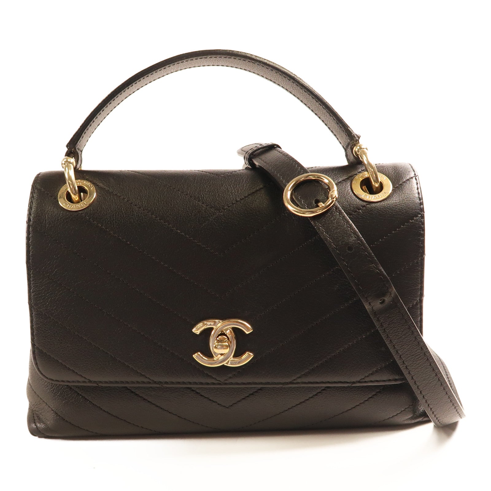 CHANEL 【激減優惠】皮革2 Way Shoulder金扣手挽肩背兩用袋