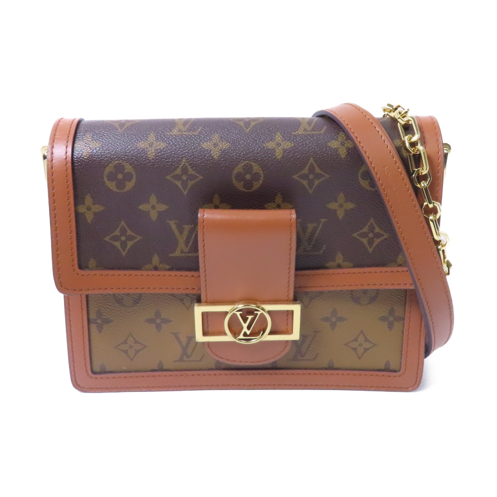 LOUIS VUITTON Monogram Dauphine MM金扣鏈帶手挽肩背兩用袋啡色