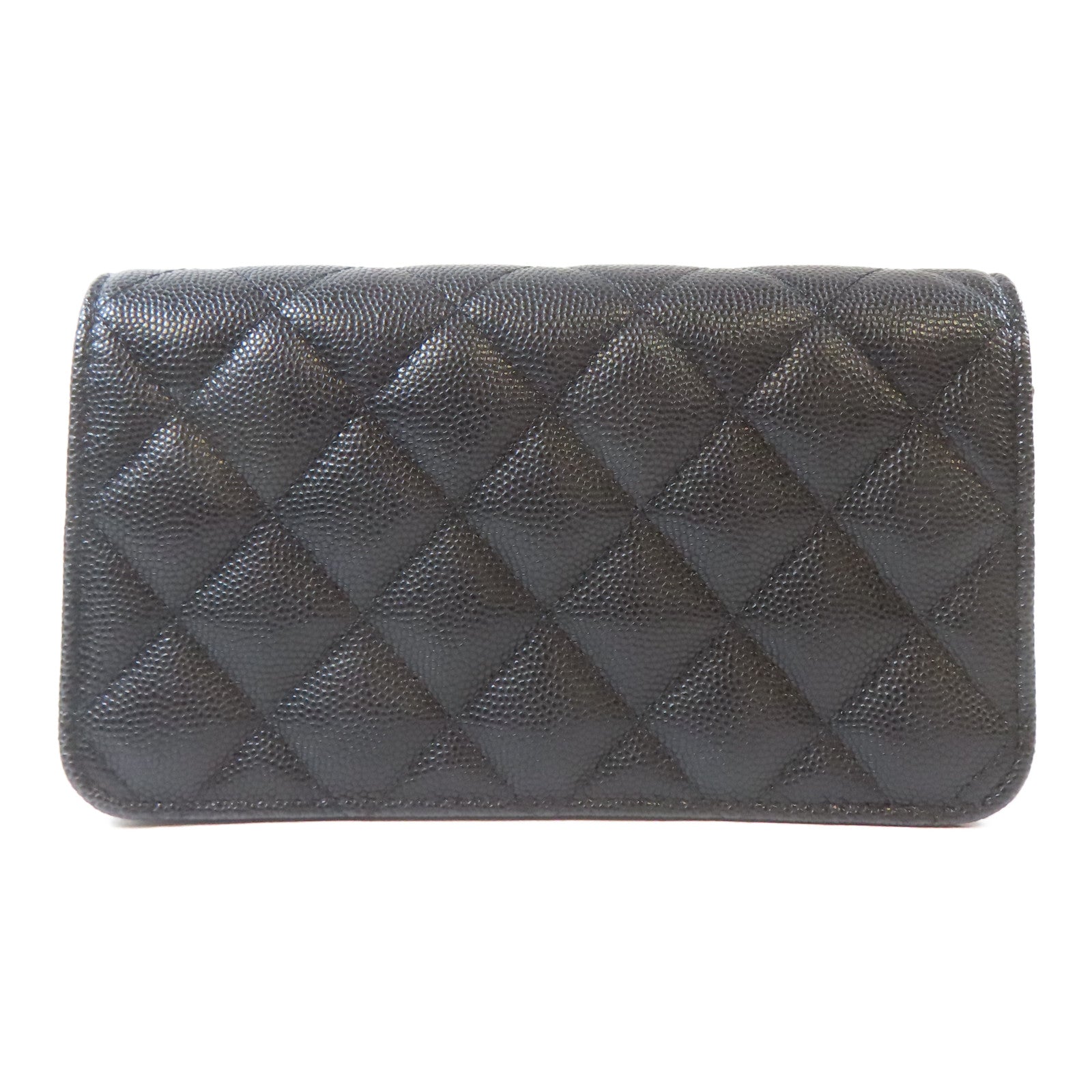 CHANEL 菱格Caviar皮革Chain Shoulder Bag金扣鏈帶肩背袋黑色