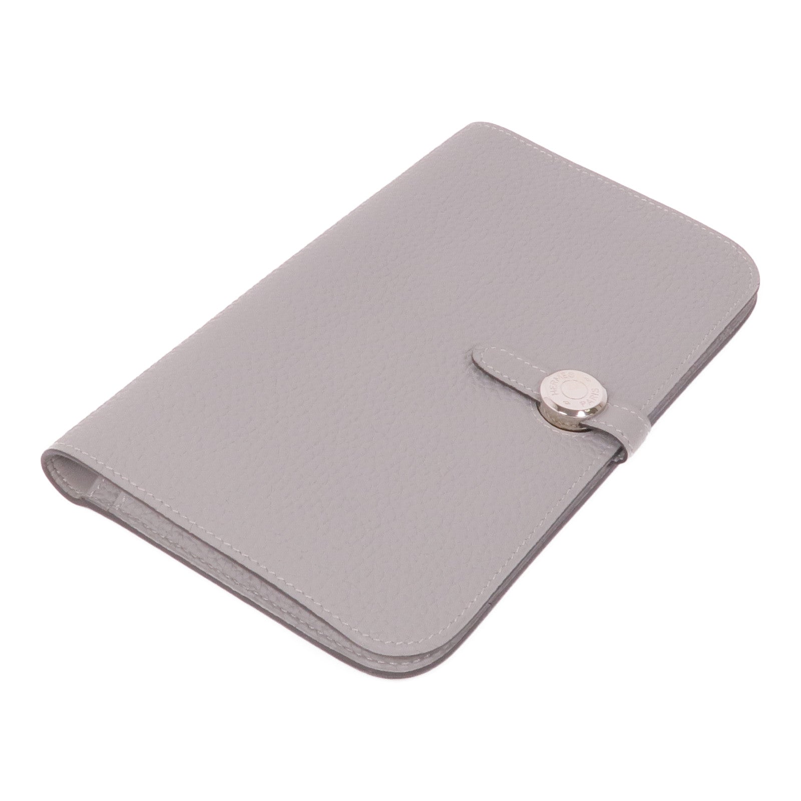 HERMES Clemence皮革Dogon GM銀扣長錢包Gris Mouette