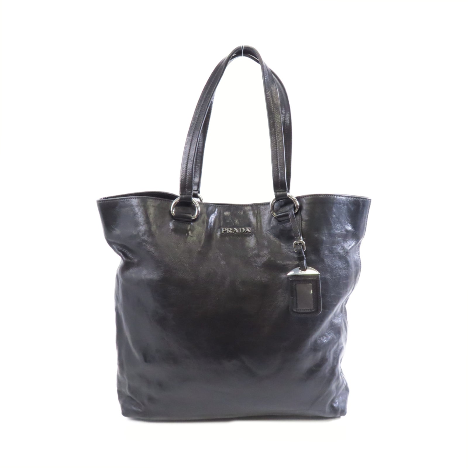 PRADA 牛皮皮革Tote Bag銀扣手挽袋黑色