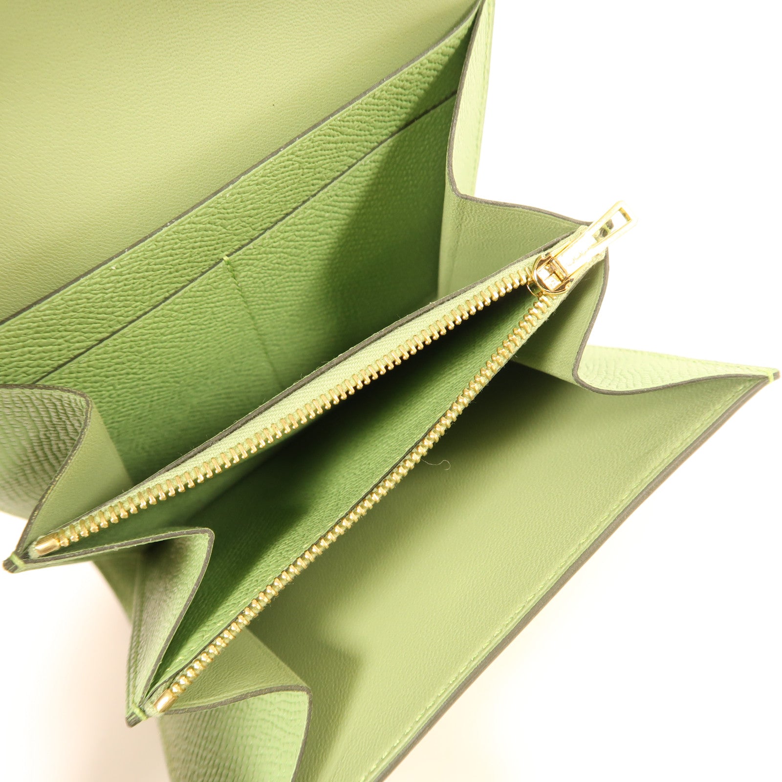 HERMES Epsom皮革Constance Slim金扣錢包Vert Criquet