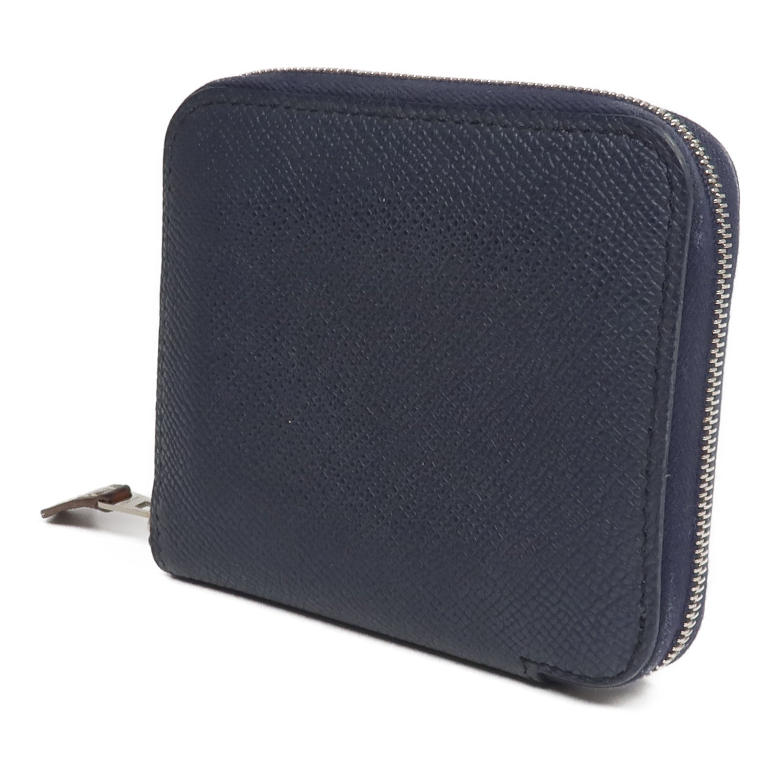 HERMES Epsom皮革/絲質Silk'In Compact Wallet錢包Bleu Indigo