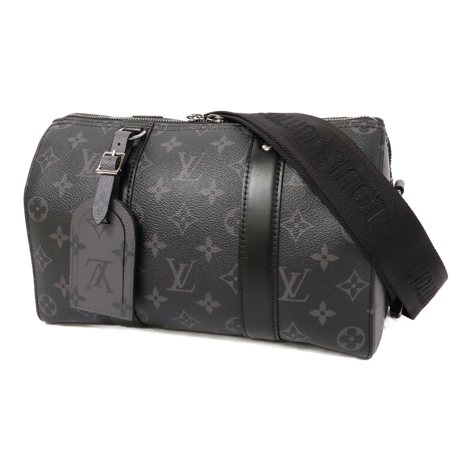 LOUIS VUITTON Monogram Eclipse City keepall肩背袋黑色/灰色