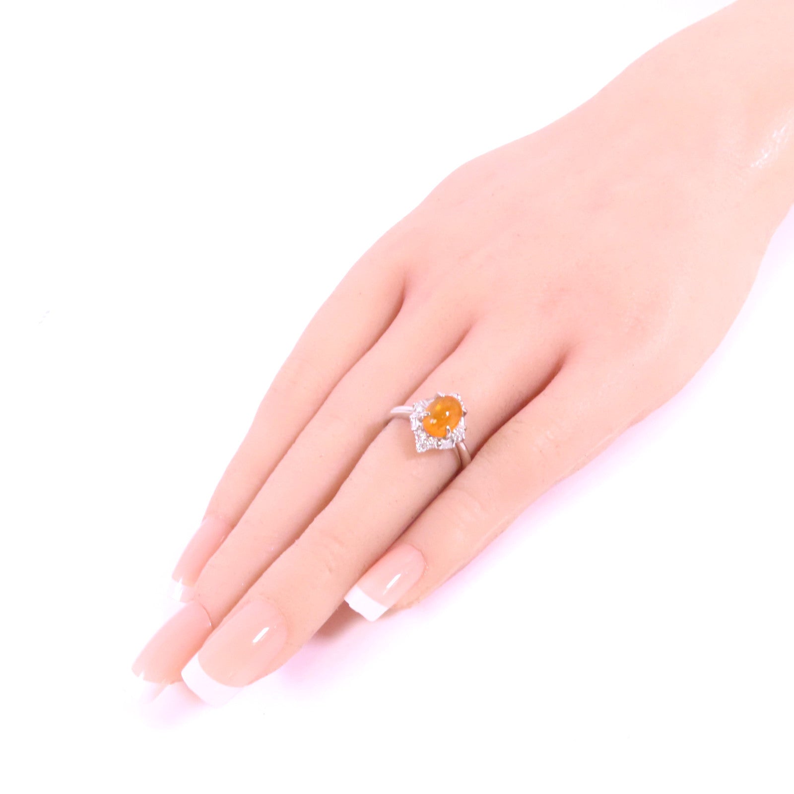 JEWELRY PT900鉑金/火蛋白石/鑽石Orange Opal Diamond Ring戒指US#5.5