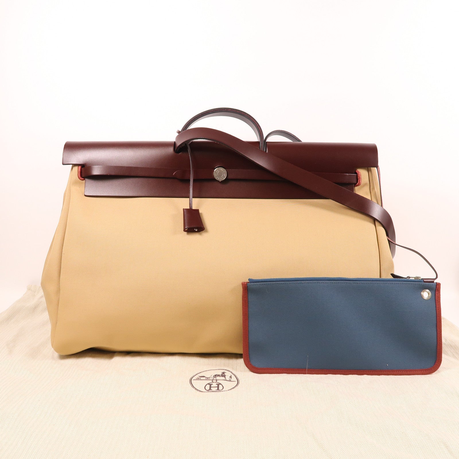 HERMES 帆布/皮革Herbag GM銀扣手挽肩背兩用袋Trench