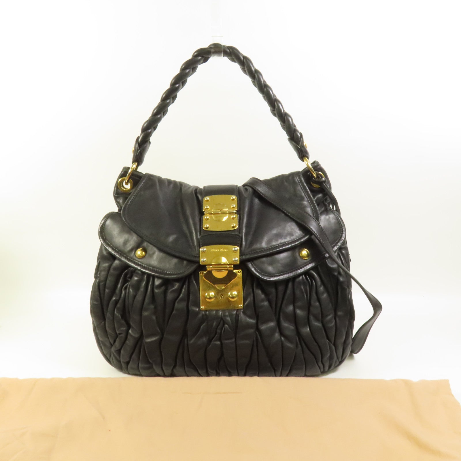 Miu Miu 羊皮皮革2 Way Shoulder金扣手挽肩背兩用袋