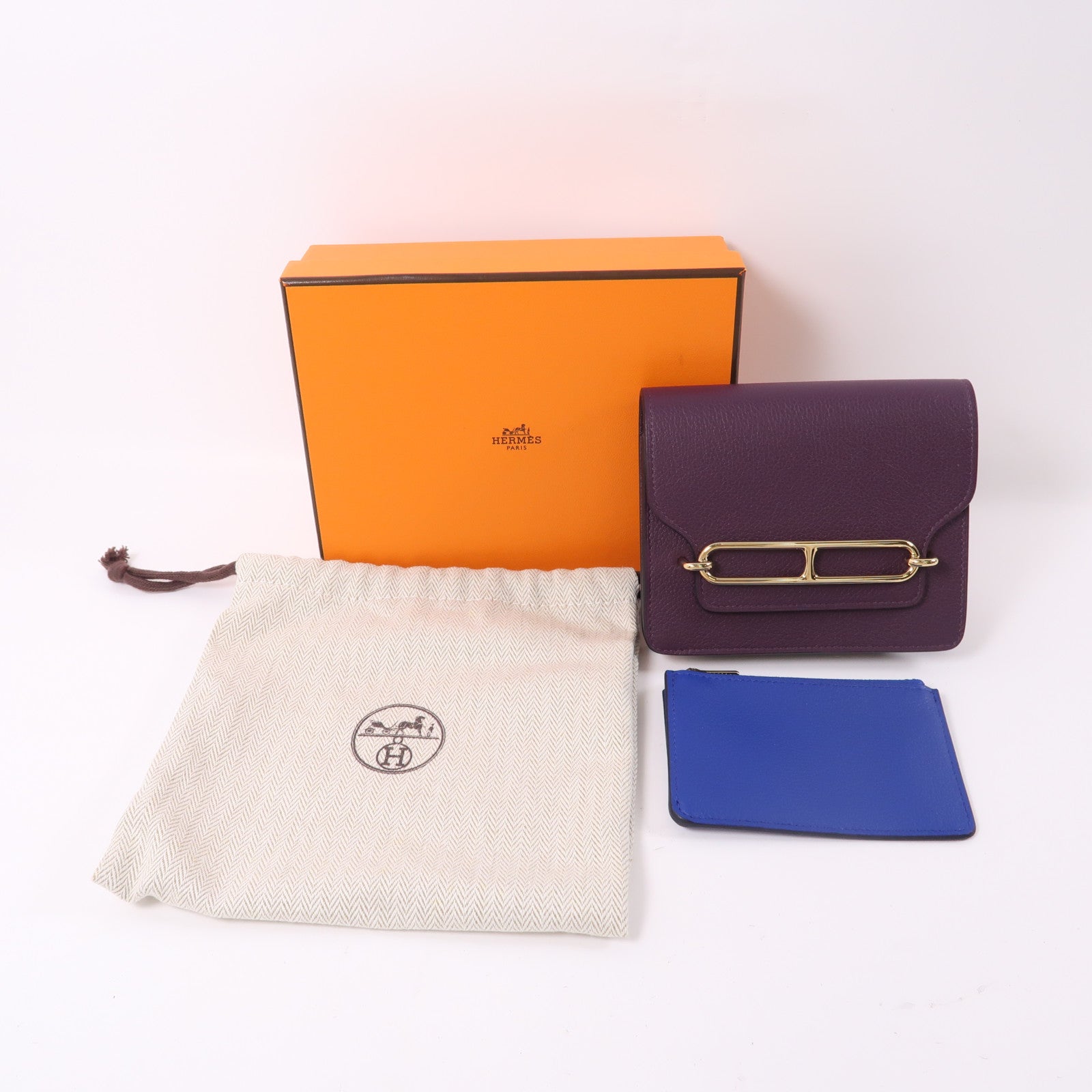 HERMES Evercolor皮革Rouis Slim銀扣錢包紫色