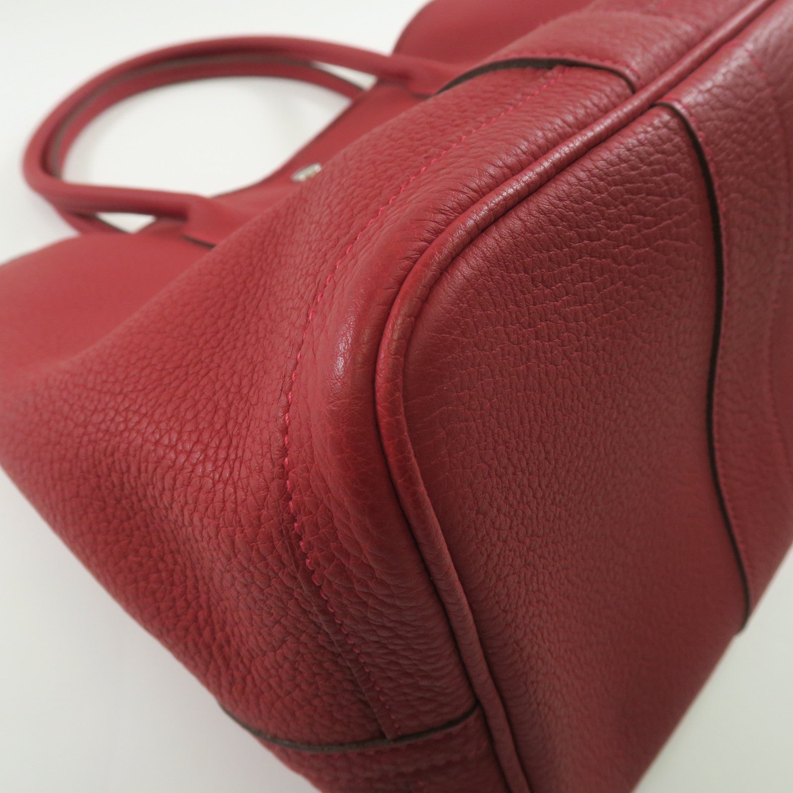 HERMES Country皮革Garden Party PM銀扣手挽袋紅色