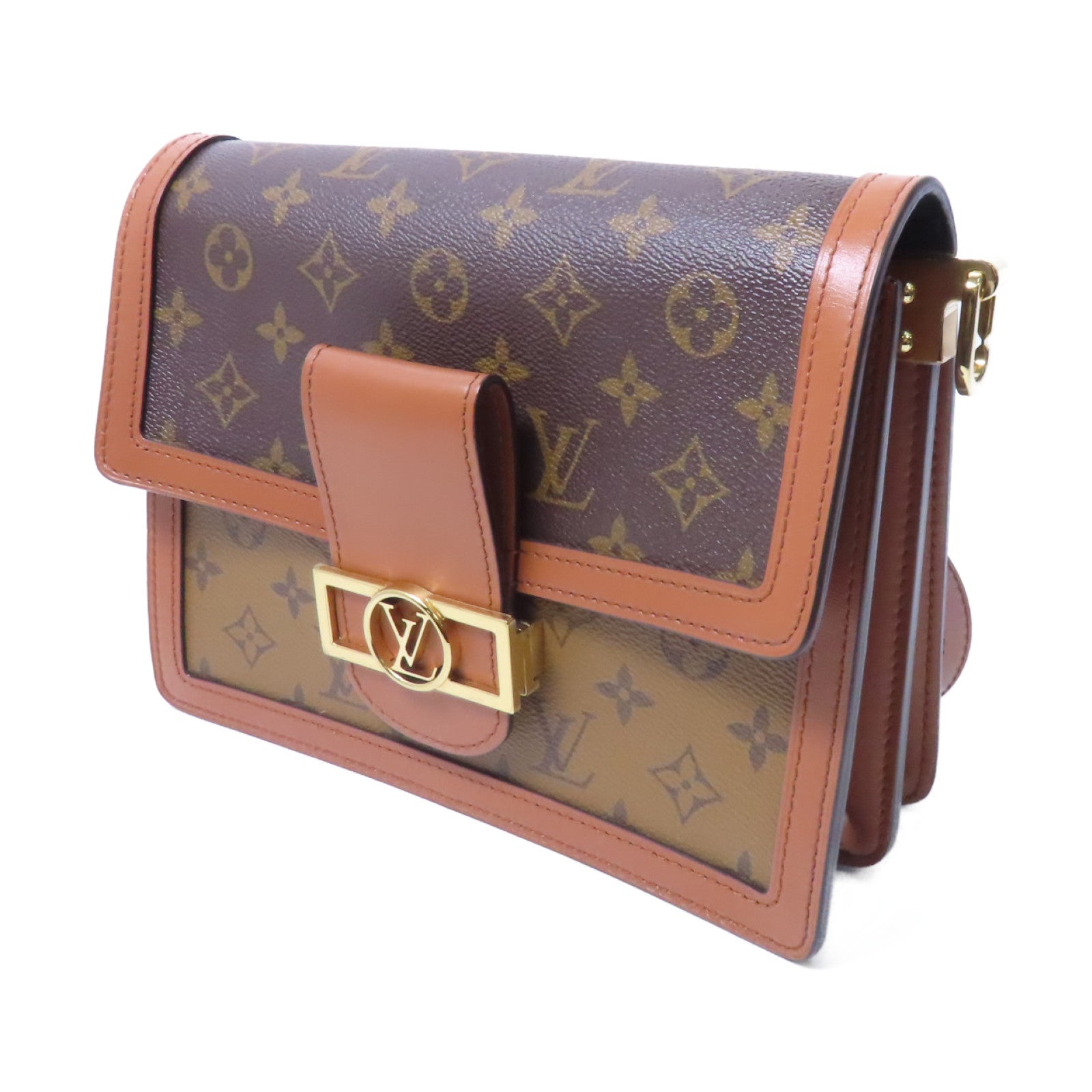 LOUIS VUITTON Monogram Dauphine MM金扣鏈帶手挽肩背兩用袋啡色