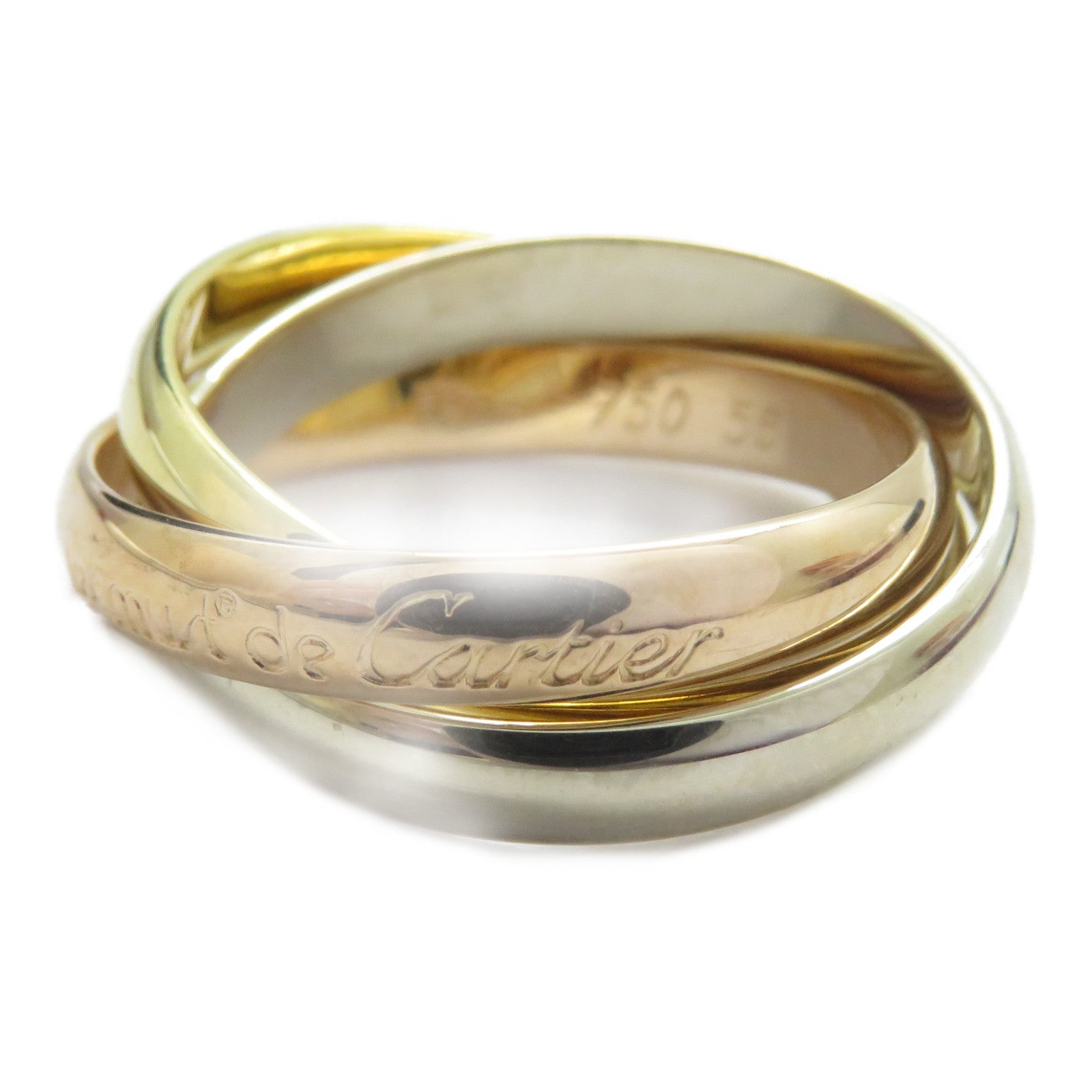 CARTIER 18K黃金/白金/玫瑰金Trinity戒指US#7.5/Cartier#56