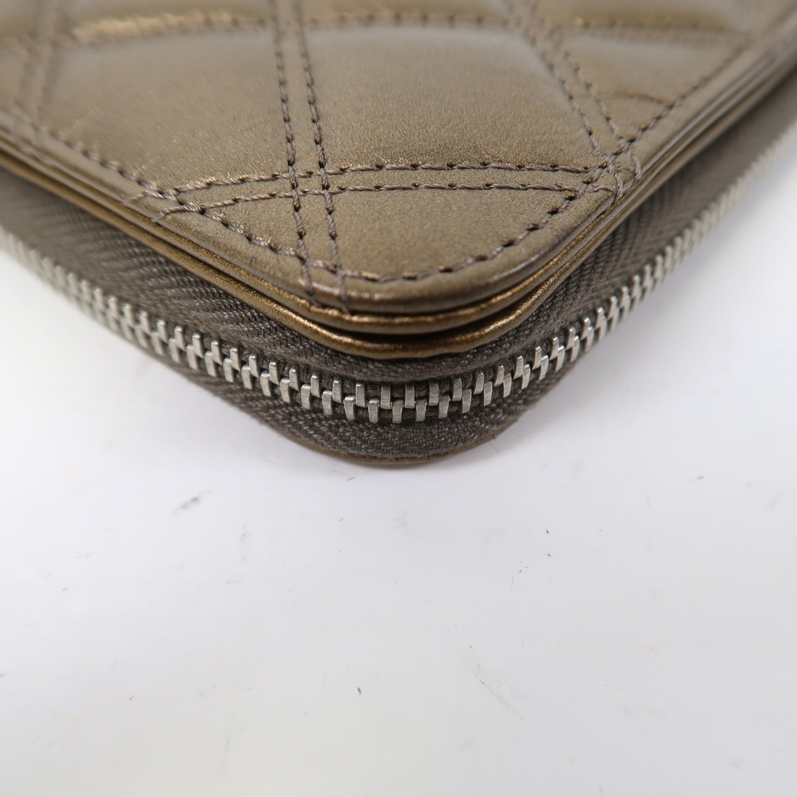 CHANEL 【激減優惠】菱格牛皮皮革Wallet銀扣長錢包金色