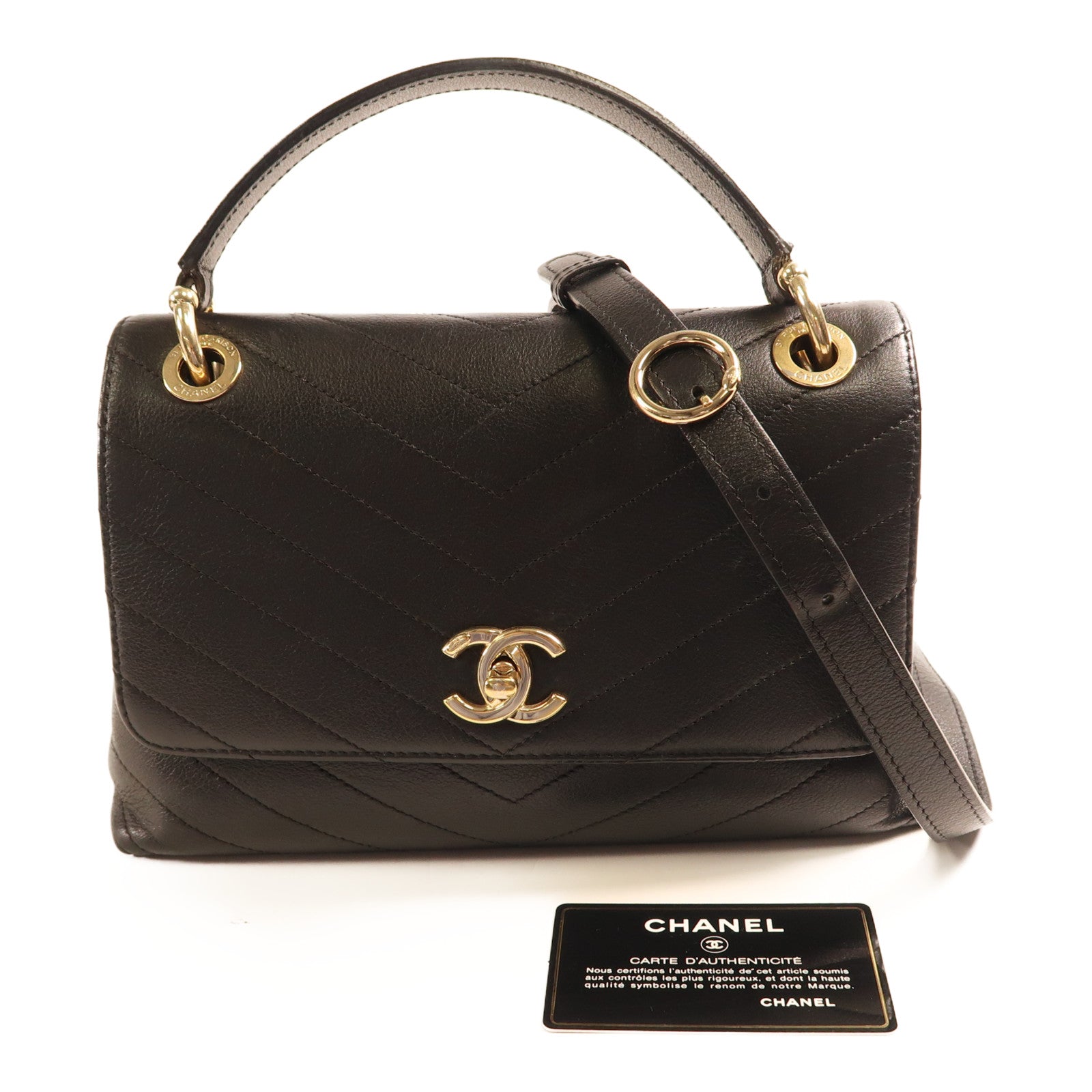 CHANEL 【激減優惠】皮革2 Way Shoulder金扣手挽肩背兩用袋