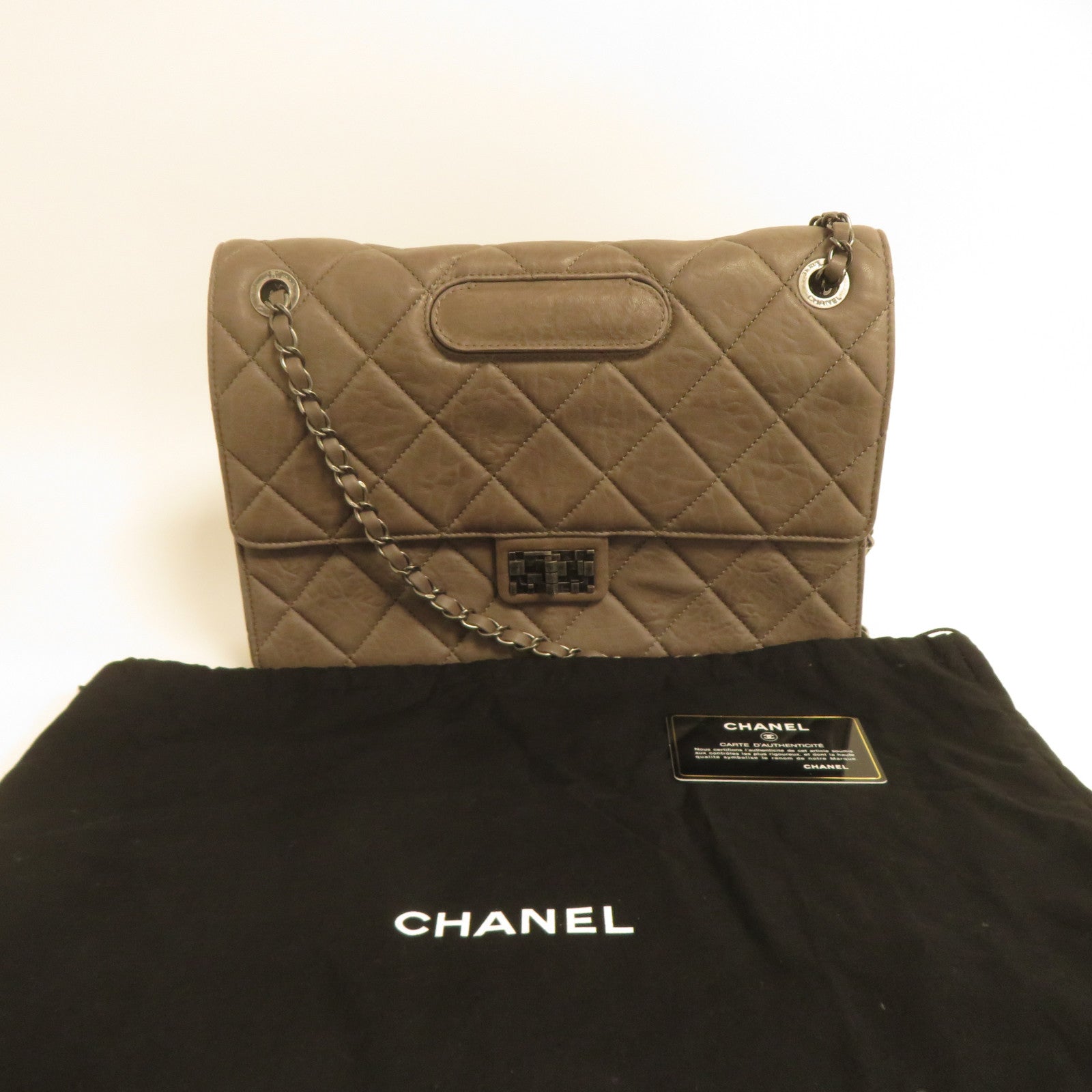 CHANEL 【激減優惠】菱格牛皮皮革Chain Shoulder銀扣鏈帶肩背袋灰色