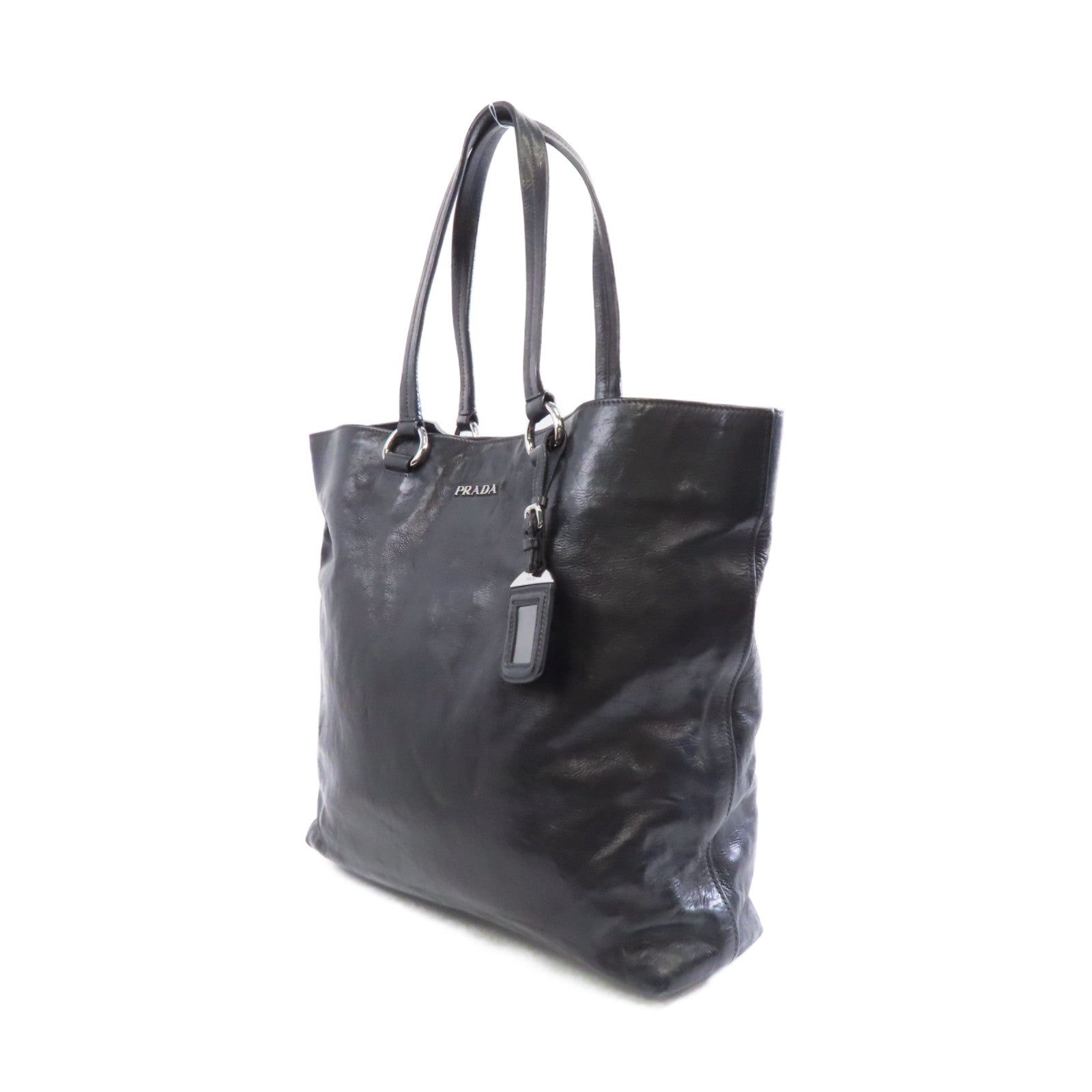 PRADA 牛皮皮革Tote Bag銀扣手挽袋黑色