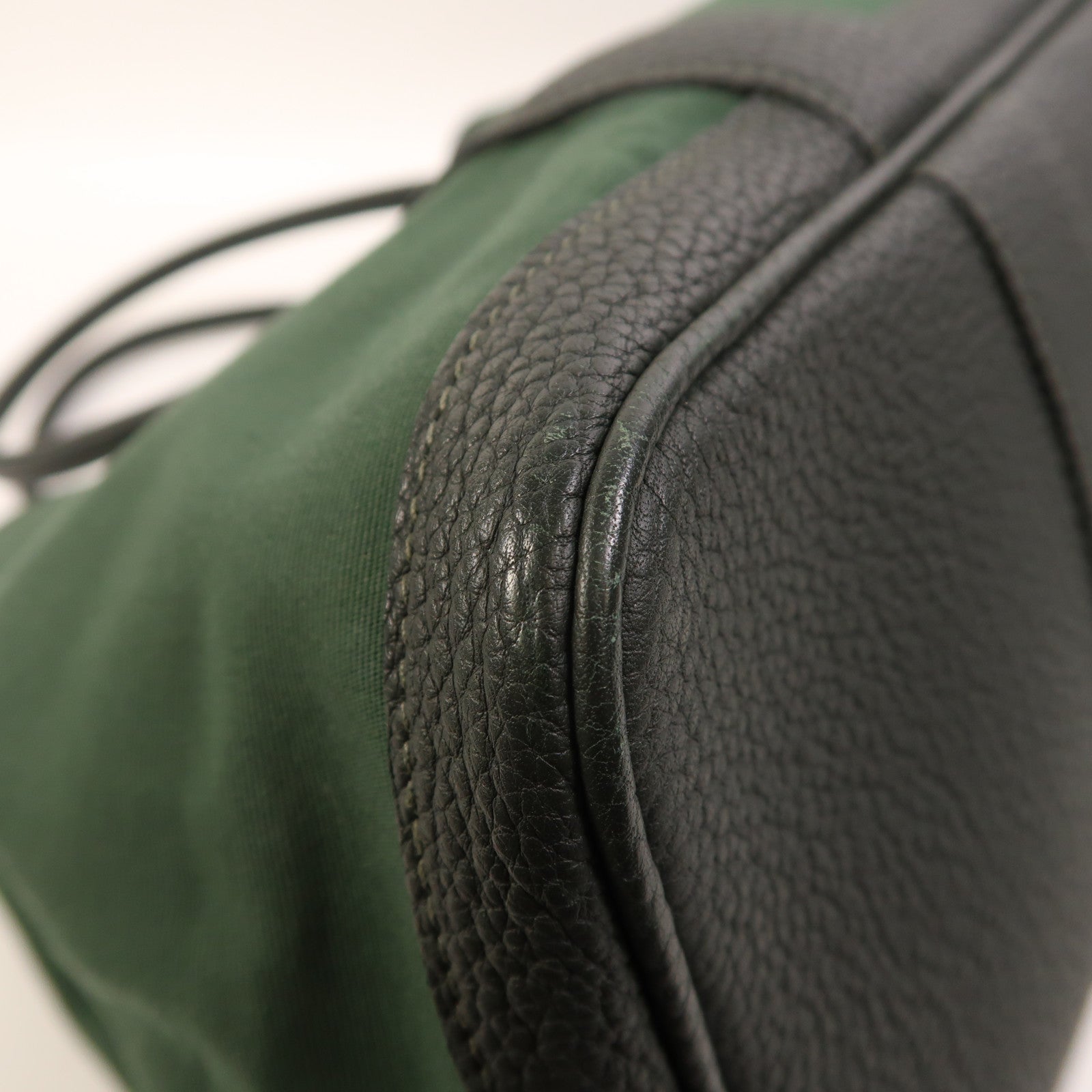 HERMES 帆布Garden Party PM銀扣手挽袋Vert Anglais