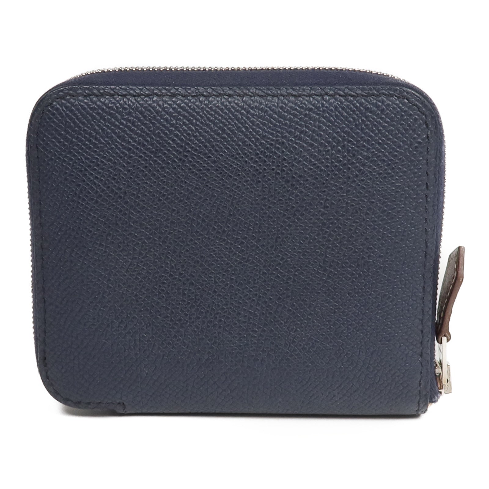 HERMES Epsom皮革/絲質Silk'In Compact Wallet錢包Bleu Indigo