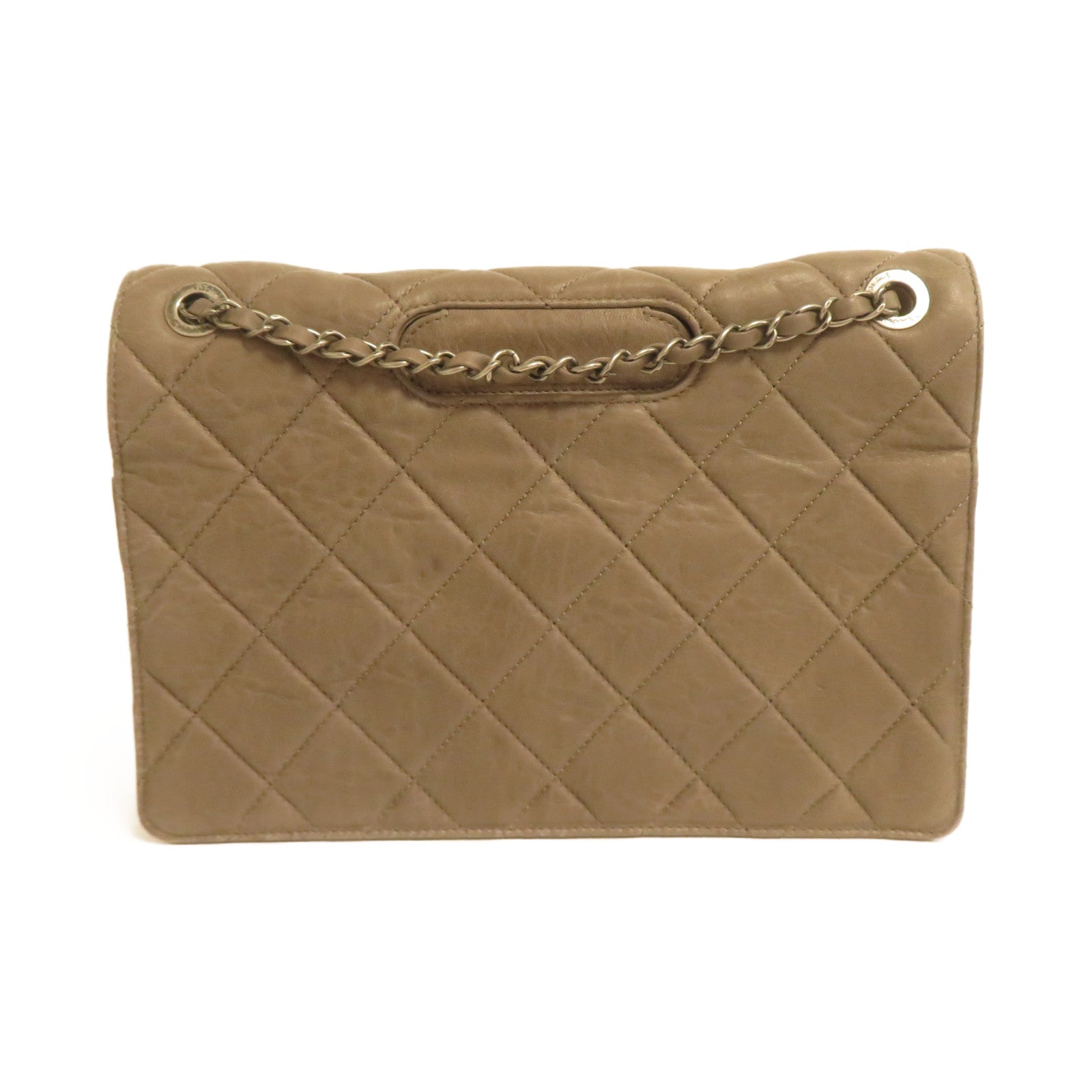 CHANEL 【激減優惠】菱格牛皮皮革Chain Shoulder銀扣鏈帶肩背袋灰色