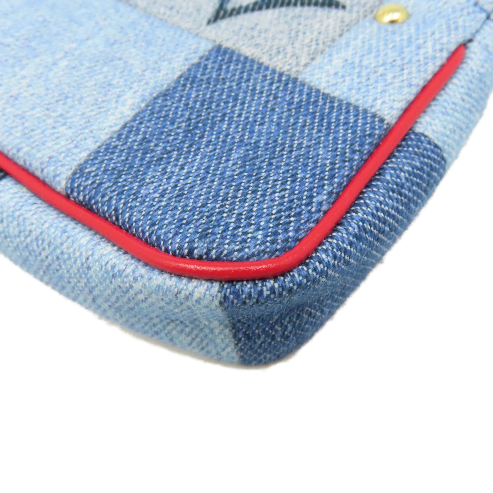 LOUIS VUITTON 【激減優惠】Monogram Denim Micro Pochette Accessoire Coin Card Case金扣零錢卡套藍色/紅色