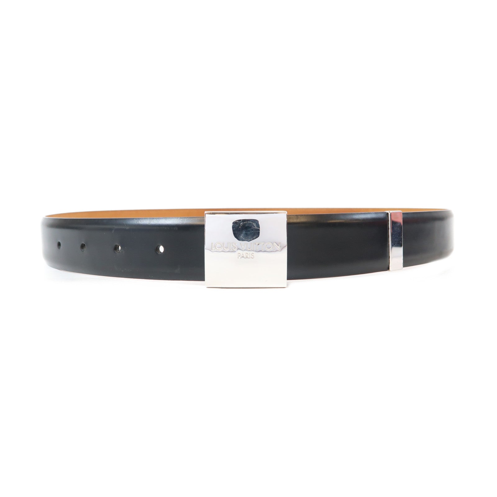 LOUIS VUITTON 牛皮皮革Belt 85cm銀扣皮帶黑色/啡色