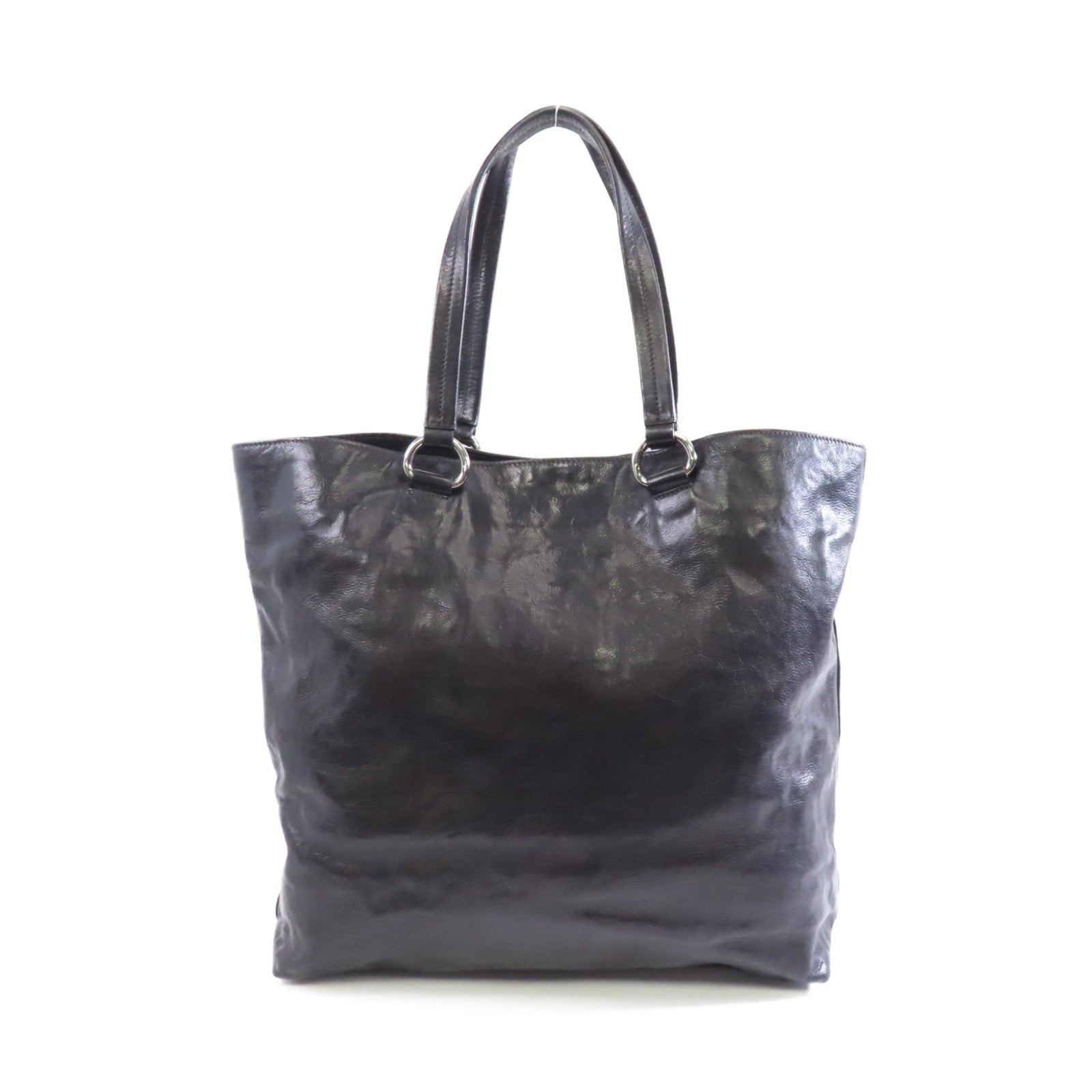 PRADA 牛皮皮革Tote Bag銀扣手挽袋黑色