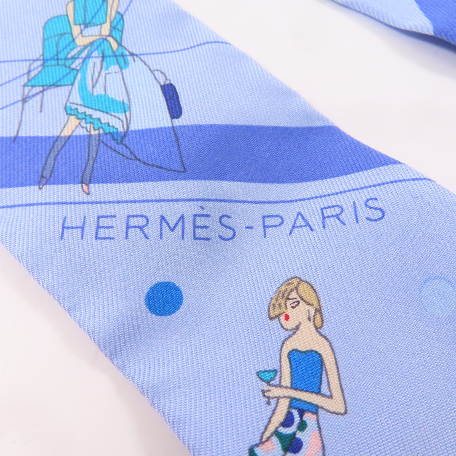 HERMES 絲質Twilly絲巾藍色