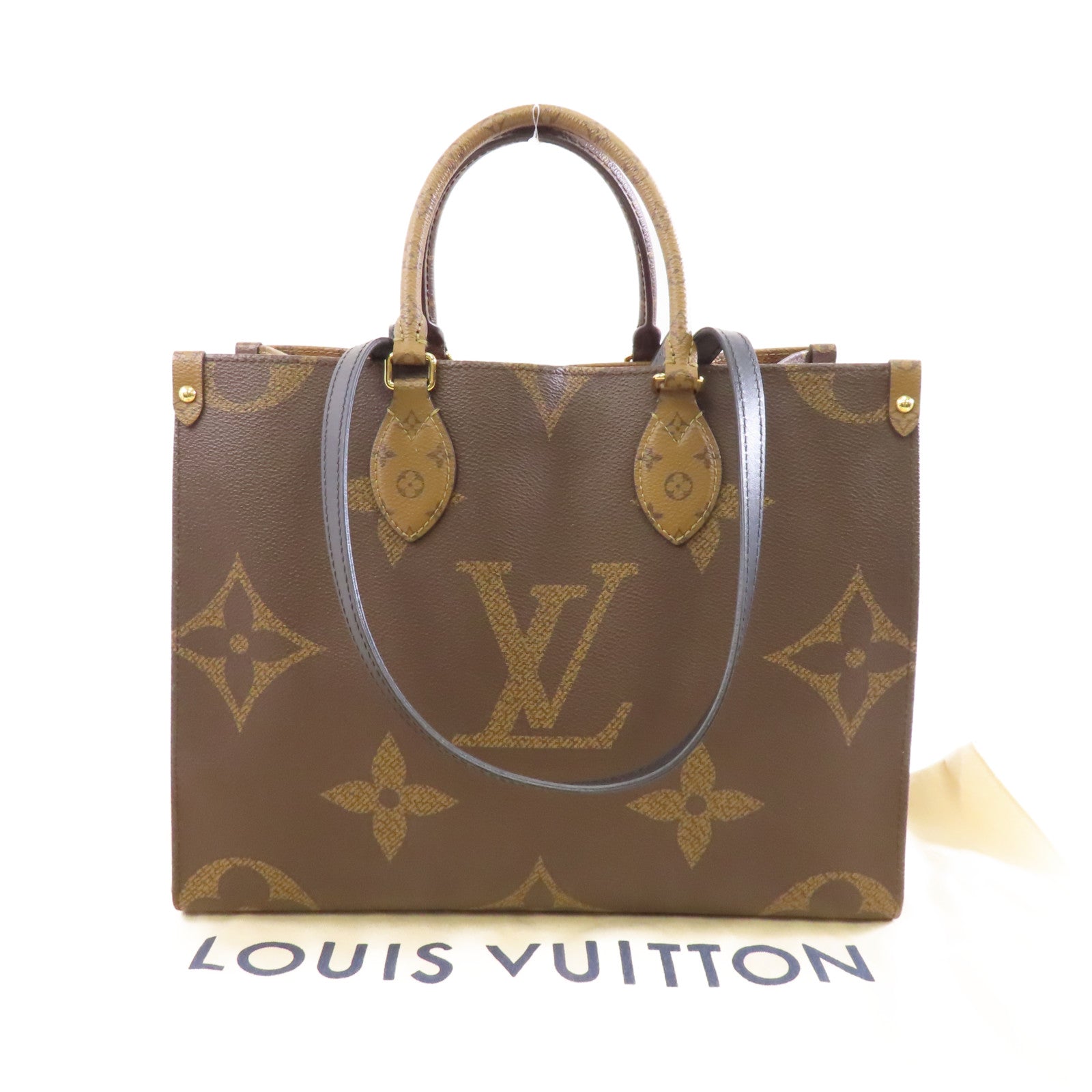 LOUIS VUITTON Monogram/Monogram Reverse On The Go MM金扣手挽肩背兩用袋啡色