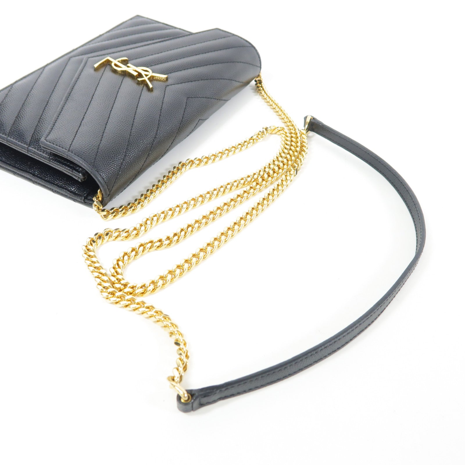YVES SAINT LAURENT 牛皮皮革Shoulder Bag金扣鏈帶肩背袋