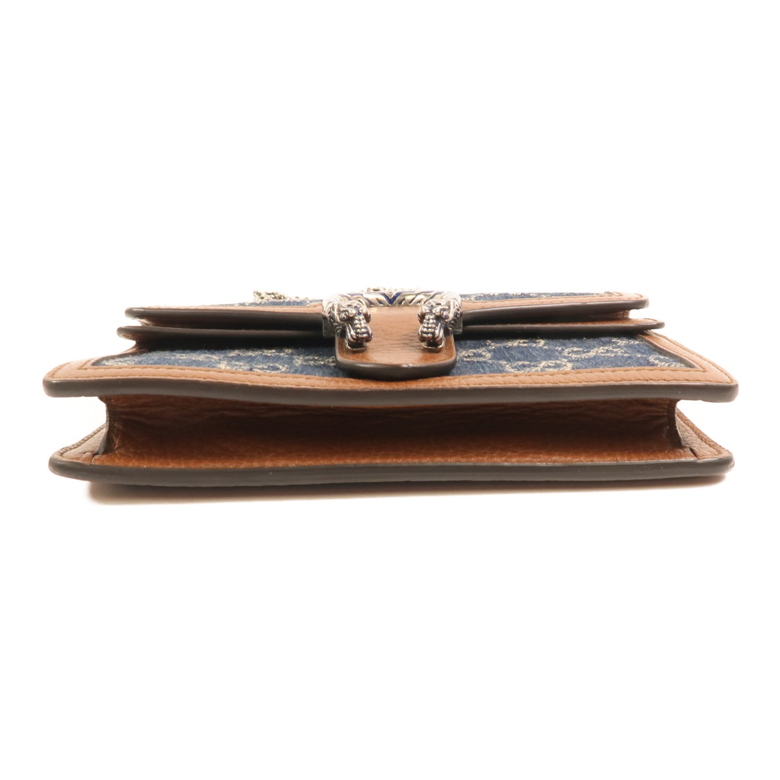 GUCCI 牛仔布Dionysus Wallet On Chain銀扣鏈帶肩背袋