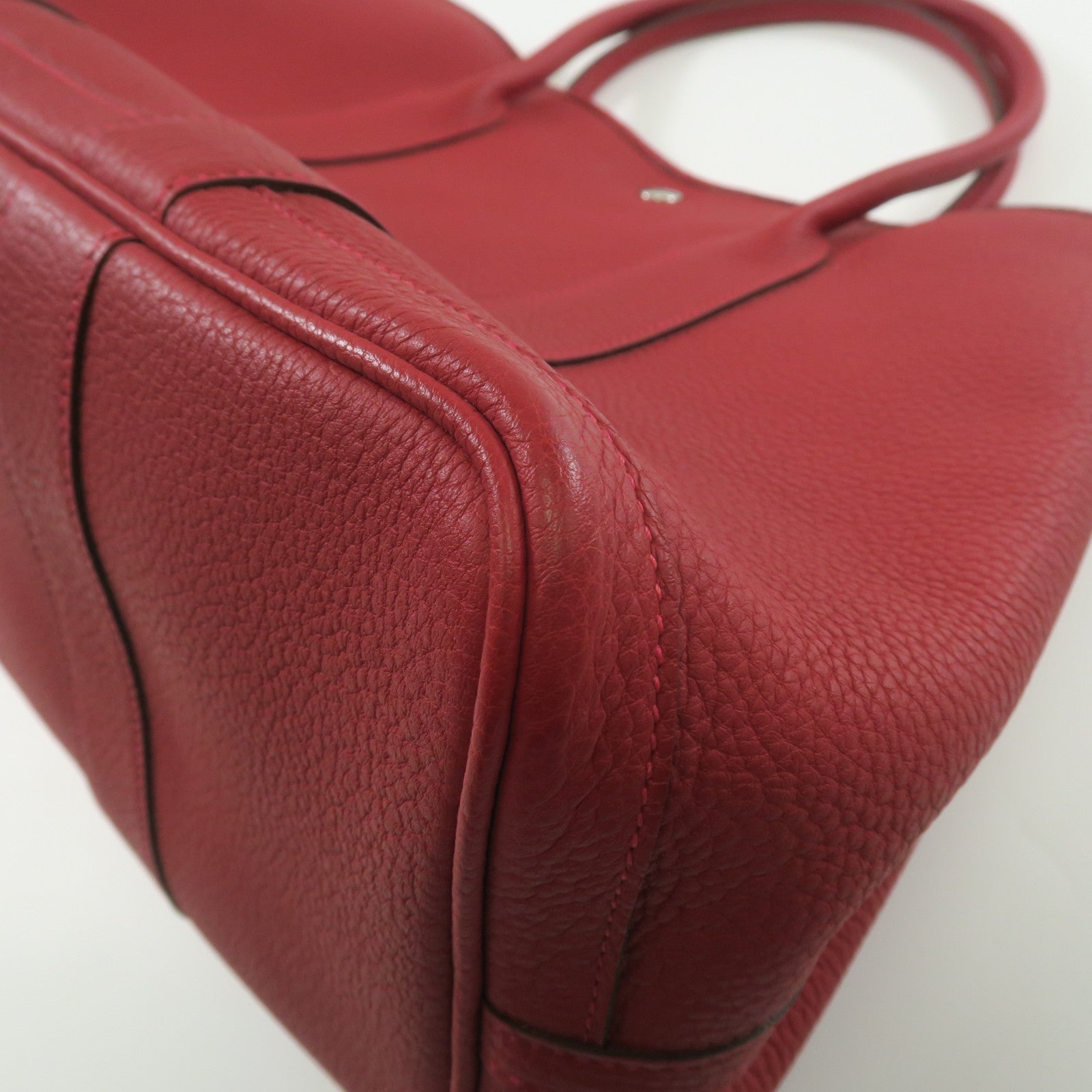HERMES Country皮革Garden Party PM銀扣手挽袋紅色