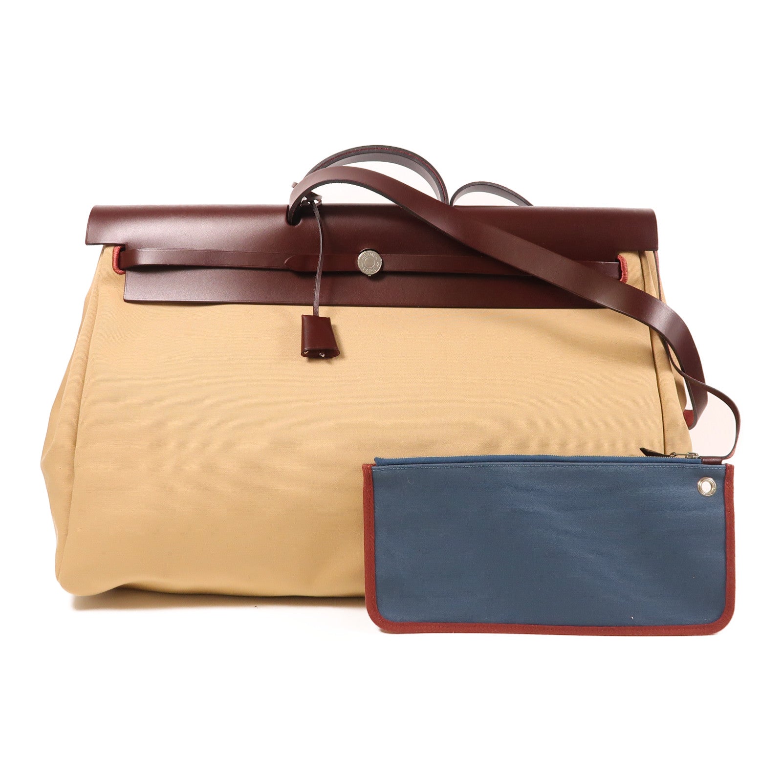 HERMES 帆布/皮革Herbag GM銀扣手挽肩背兩用袋Trench
