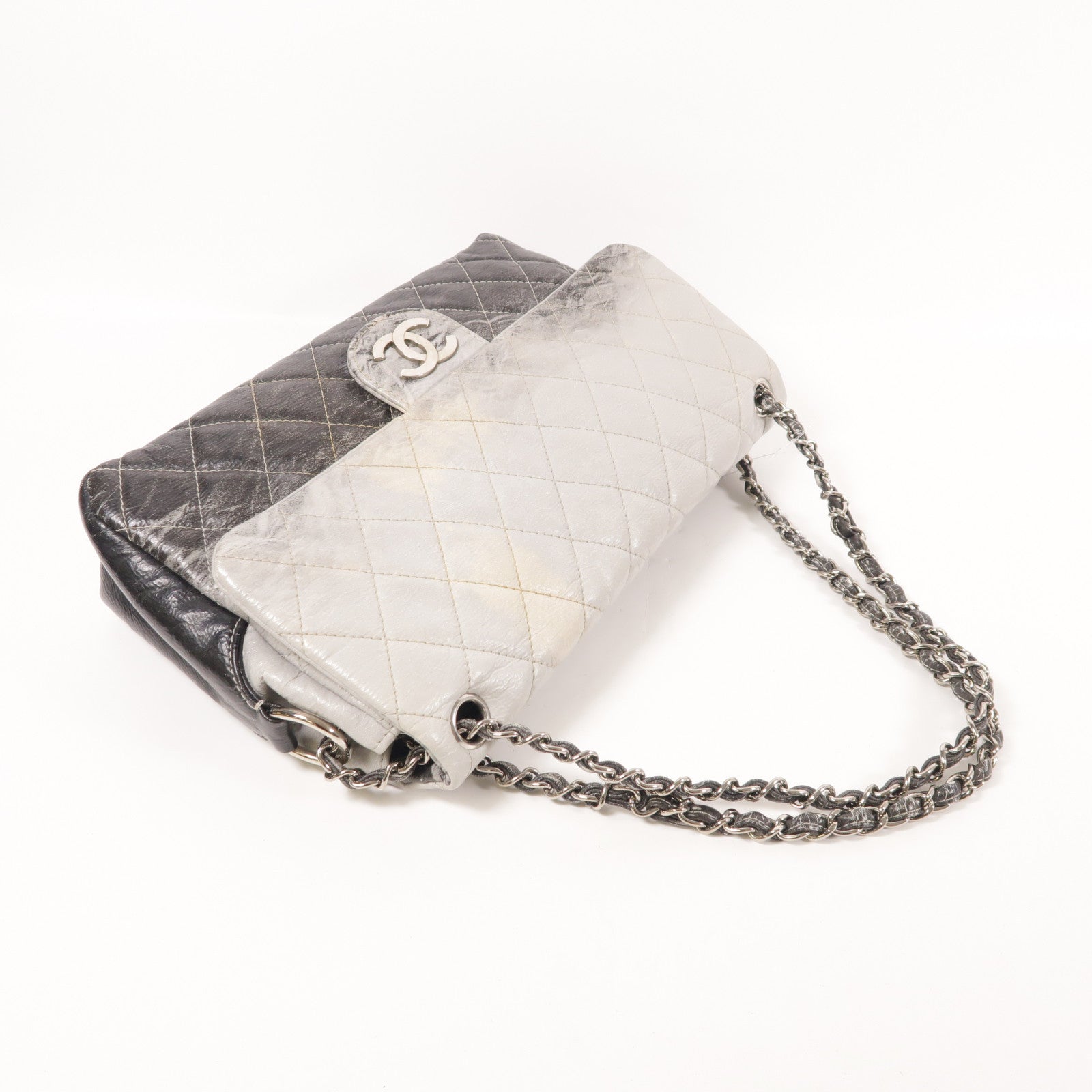 CHANEL CC SHW Chain Shoulder Bag Calfskin Leather Black/Grey