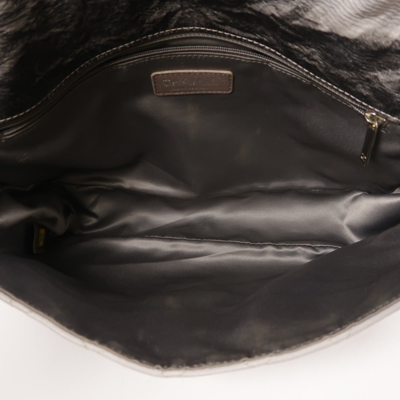 CHANEL CC SHW Chain Shoulder Bag Calfskin Leather Black/Grey