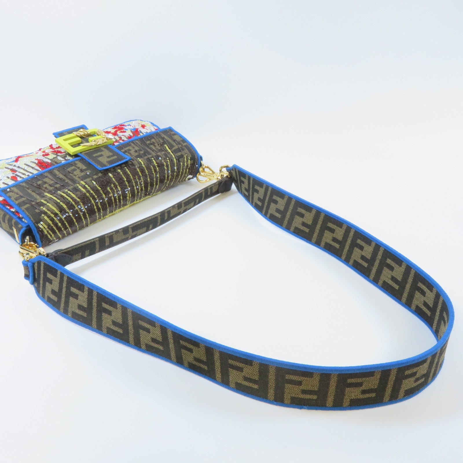 FENDI 【激減優惠】帆布Shoulder Bag金扣手挽肩背兩用袋啡色/黃色/紅色