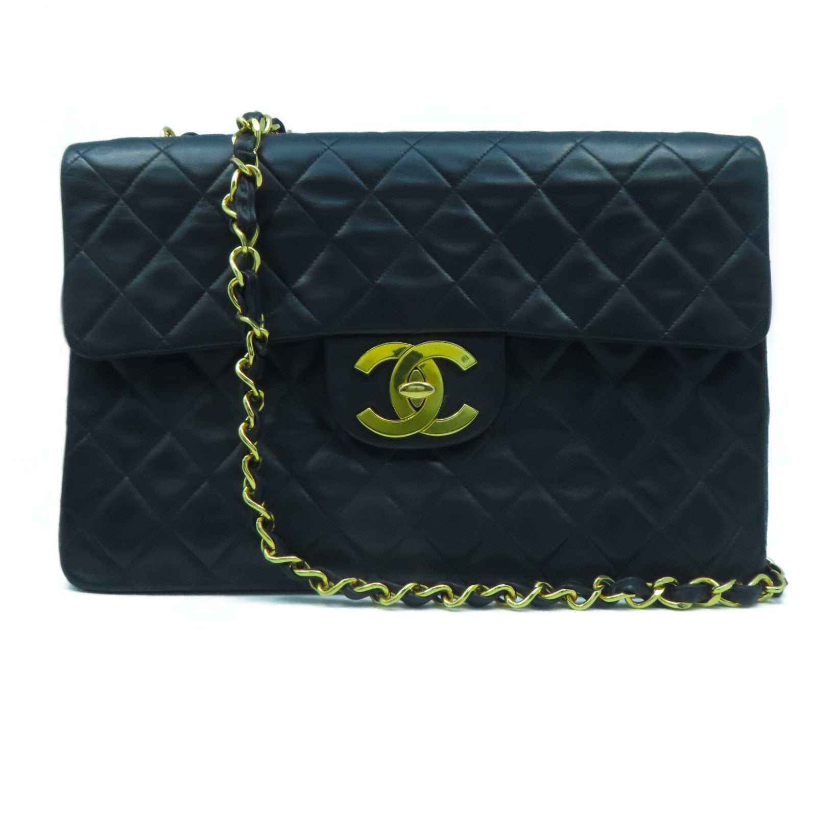 CHANEL 【激減優惠】菱格牛皮皮革Chain Shoulder金扣鏈帶肩背袋黑色