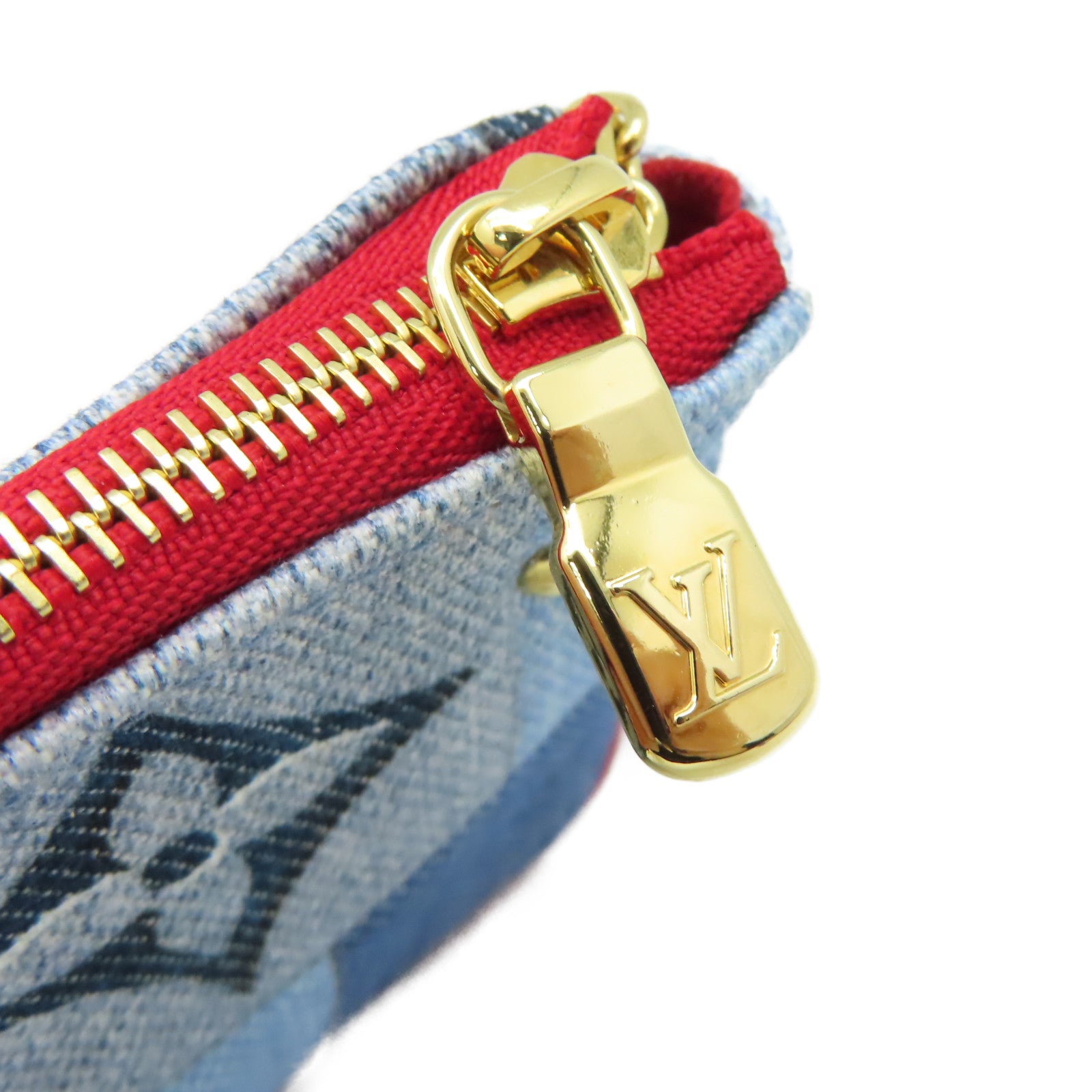 LOUIS VUITTON 【激減優惠】Monogram Denim Micro Pochette Accessoire Coin Card Case金扣零錢卡套藍色/紅色