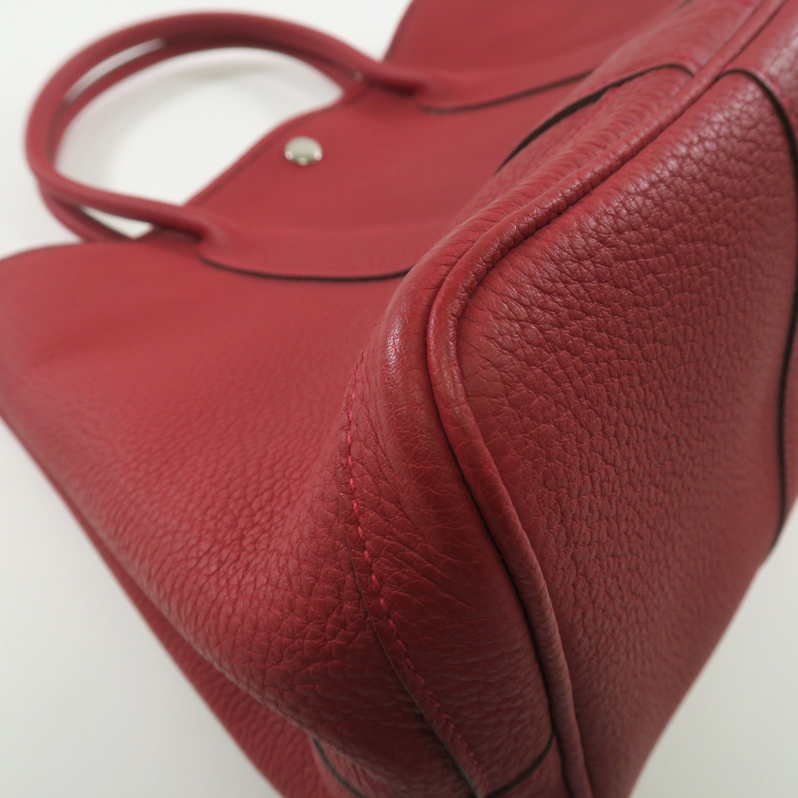 HERMES Country皮革Garden Party PM銀扣手挽袋紅色