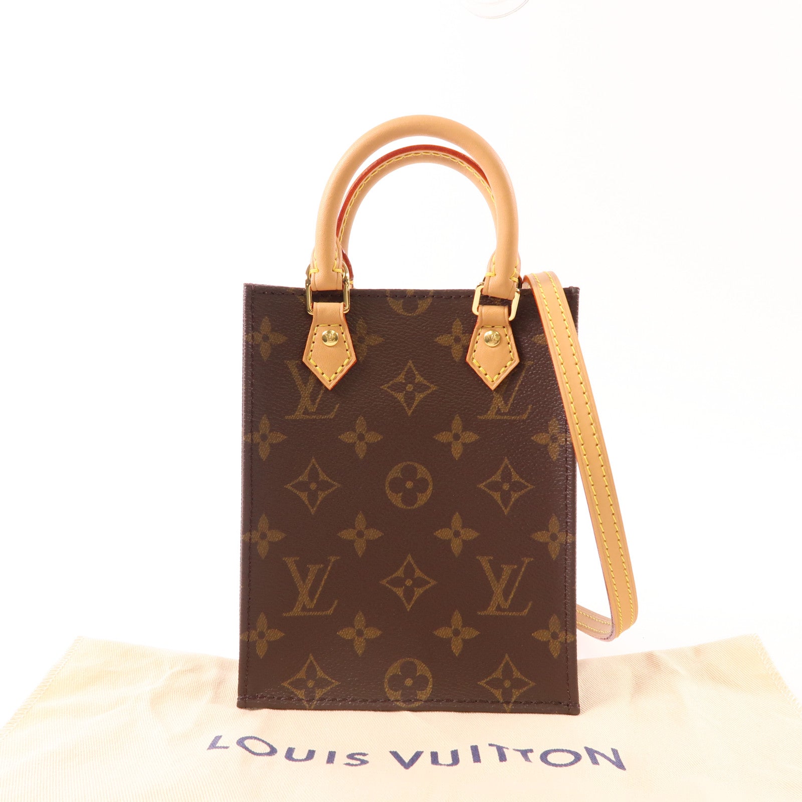 LOUIS VUITTON Monogram Petit Sac Plat金扣手挽肩背兩用袋棕色