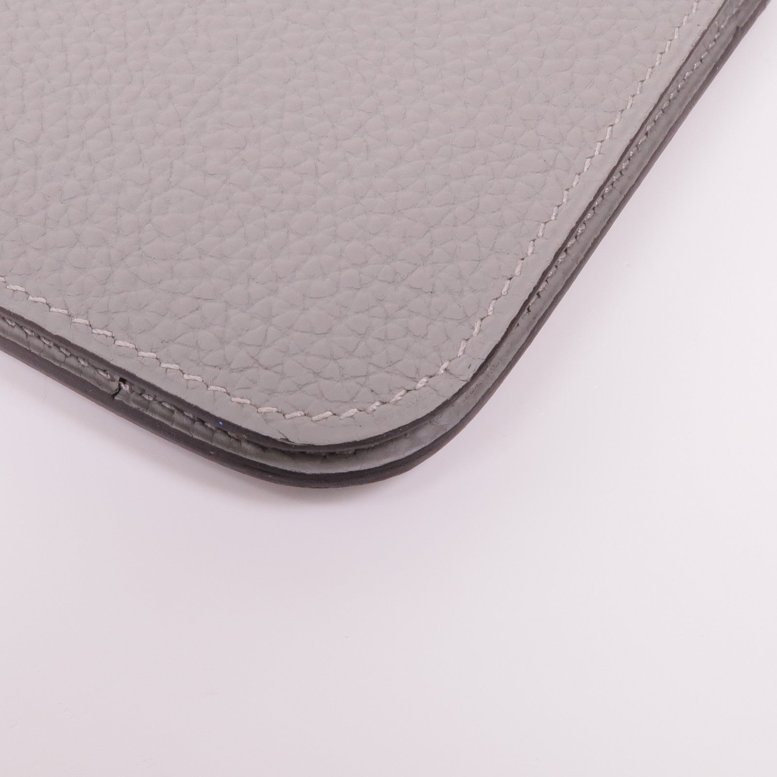 HERMES Clemence皮革Dogon GM銀扣長錢包Gris Mouette