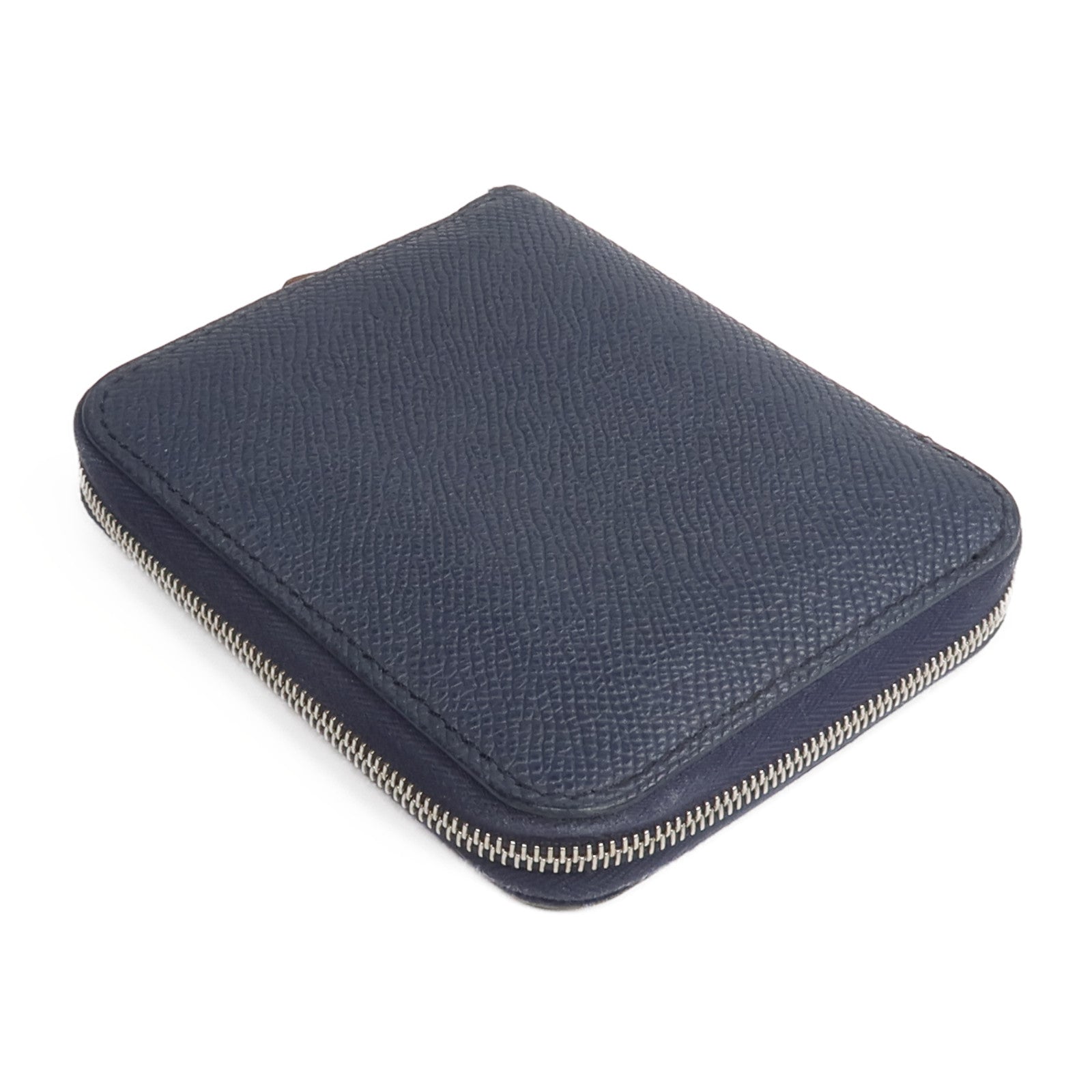 HERMES Epsom皮革/絲質Silk'In Compact Wallet錢包Bleu Indigo