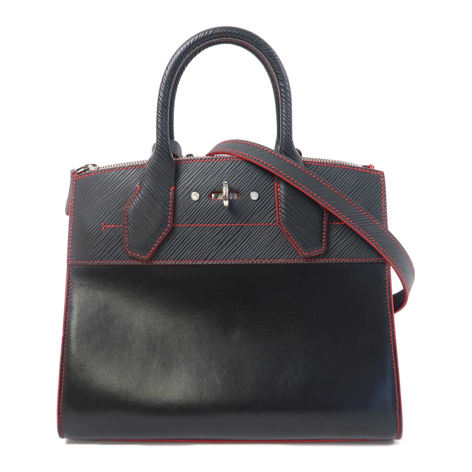 LOUIS VUITTON 【激減優惠】Epi City Steamer PM銀扣手挽肩背兩用袋黑色/紅色