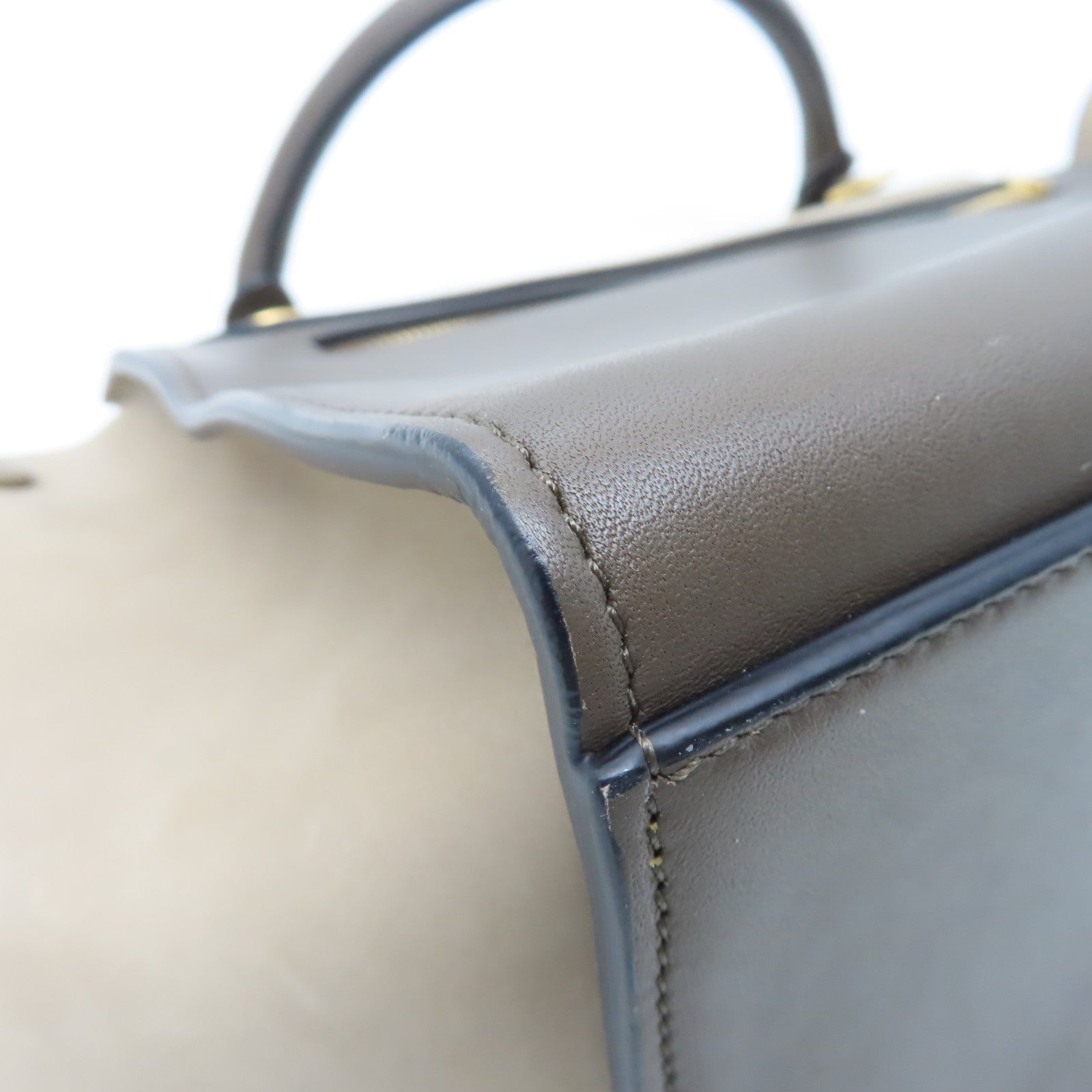 CELINE 牛皮皮革Trapeze金扣手挽肩背兩用袋灰色