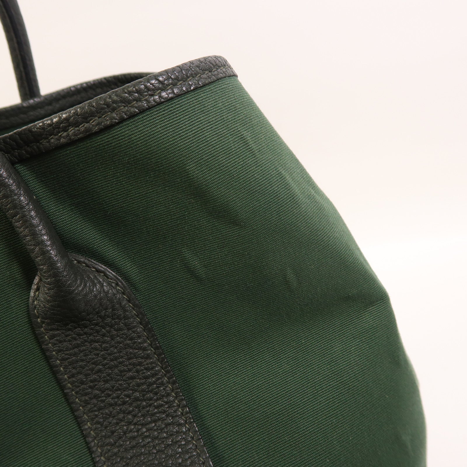 HERMES 帆布Garden Party PM銀扣手挽袋Vert Anglais