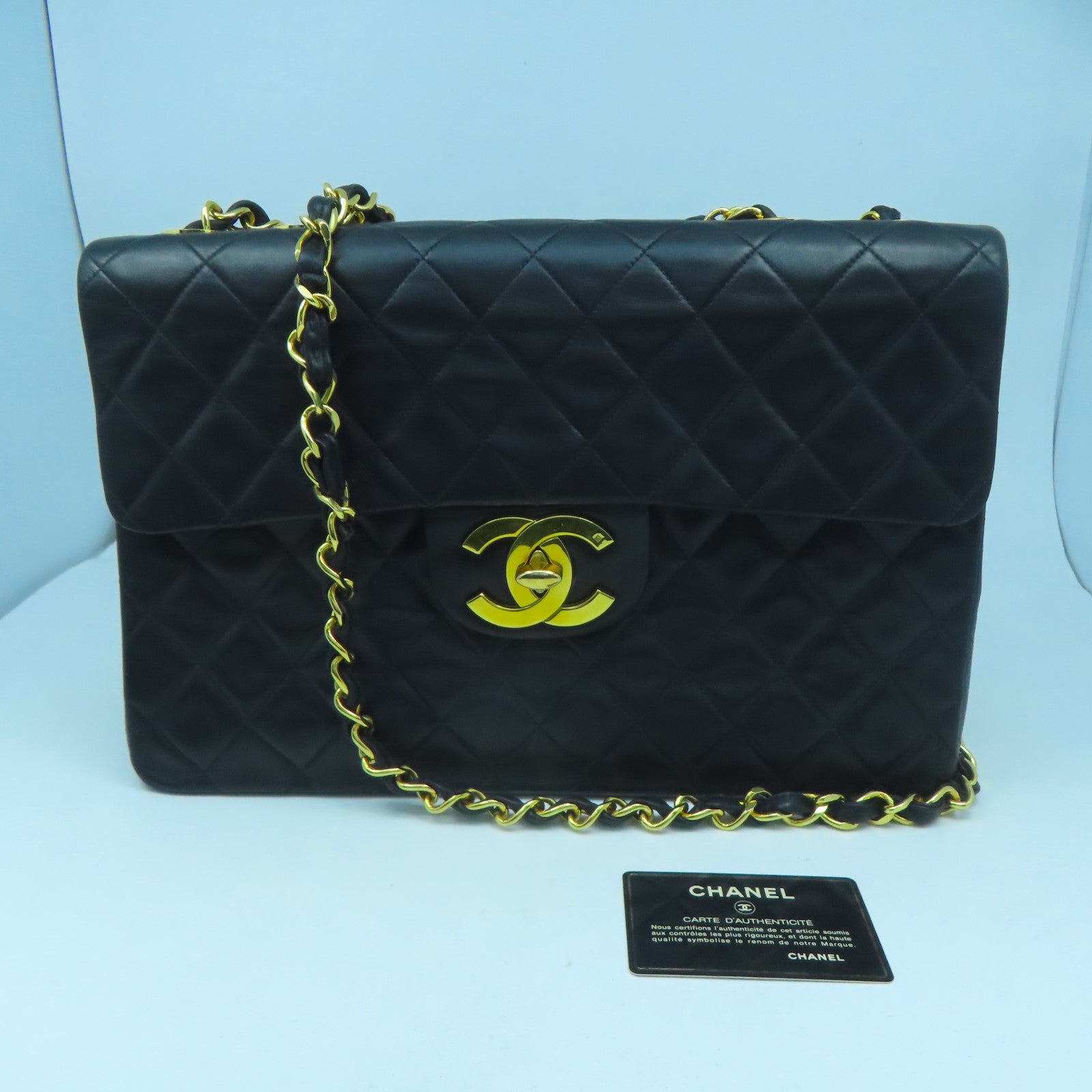 CHANEL 【激減優惠】菱格牛皮皮革Chain Shoulder金扣鏈帶肩背袋黑色