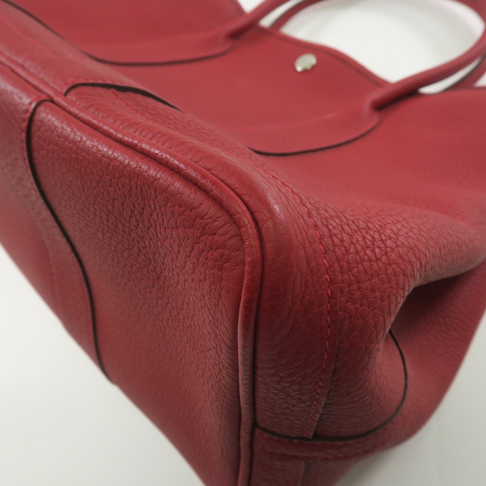 HERMES Country皮革Garden Party PM銀扣手挽袋紅色