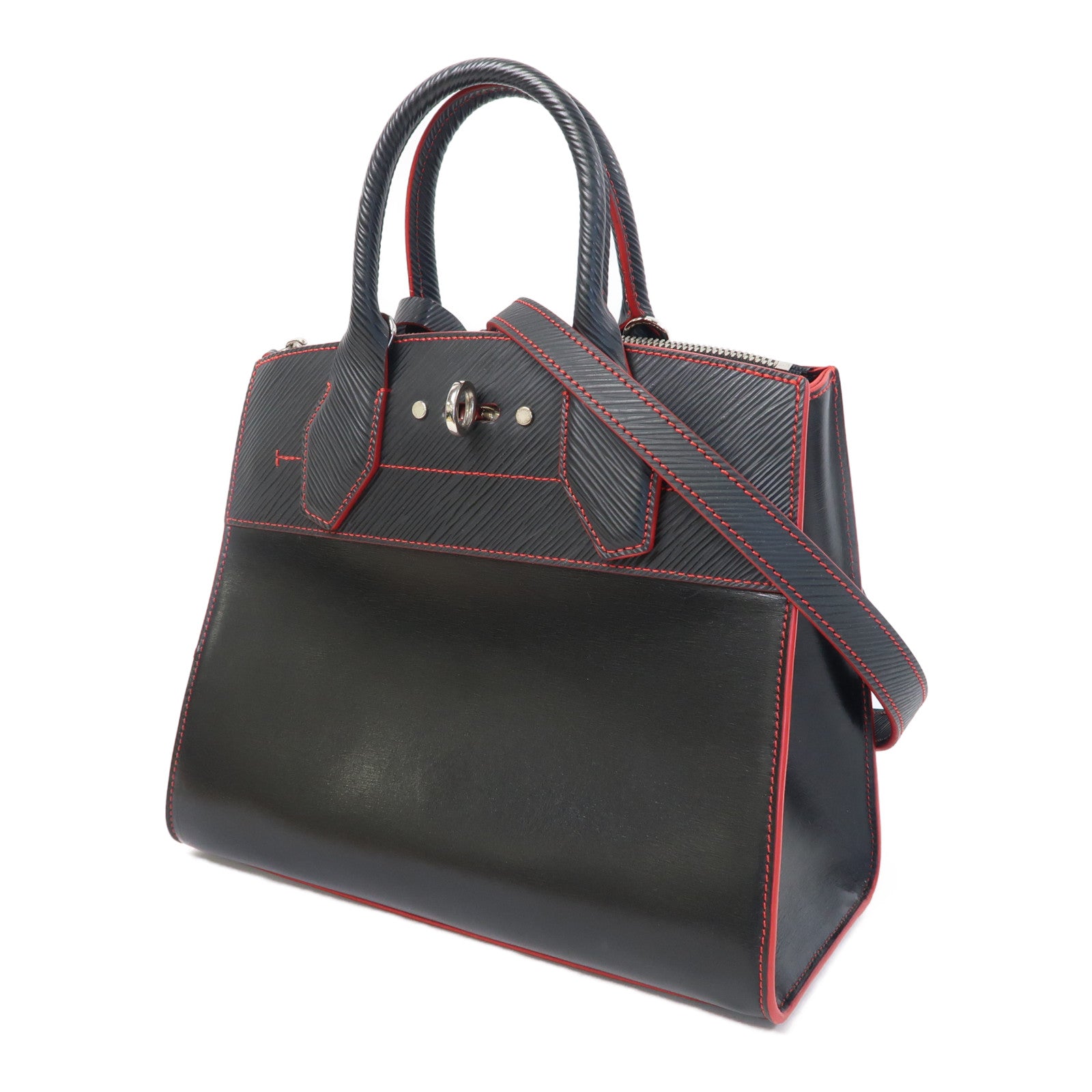 LOUIS VUITTON 【激減優惠】Epi City Steamer PM銀扣手挽肩背兩用袋黑色/紅色