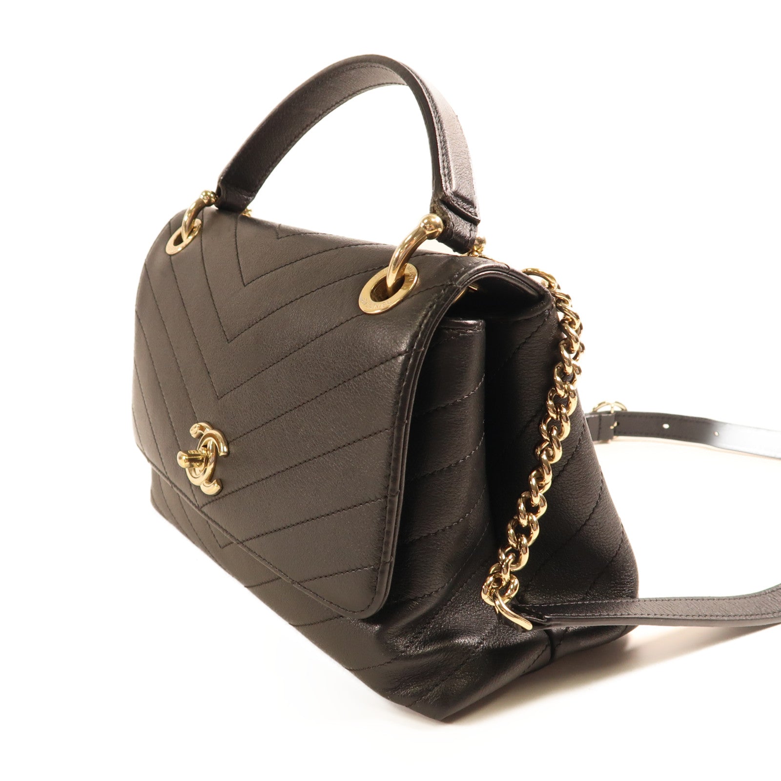 CHANEL 【激減優惠】皮革2 Way Shoulder金扣手挽肩背兩用袋